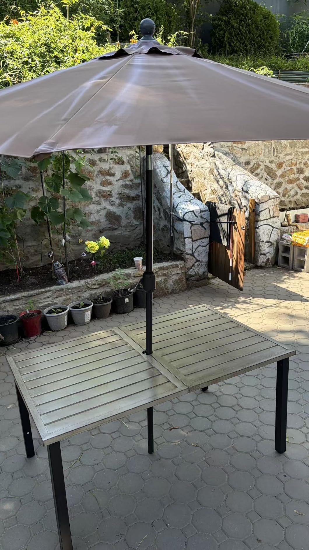 HERA'S HOUSE Outdoor Dining Table for 6, Brown Metal Table w/Umbrella Hole customer photo 1