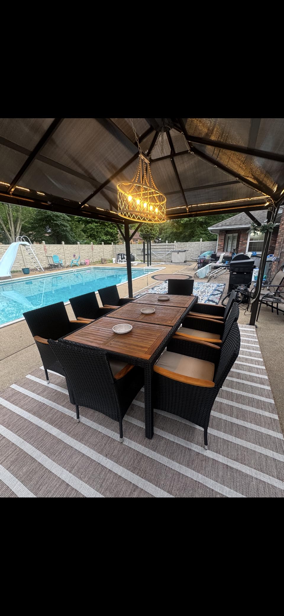 Flamaker Patio Dining Set for 8 Outdoor Acacia Wood Table and Chairs, Black customer photo 2