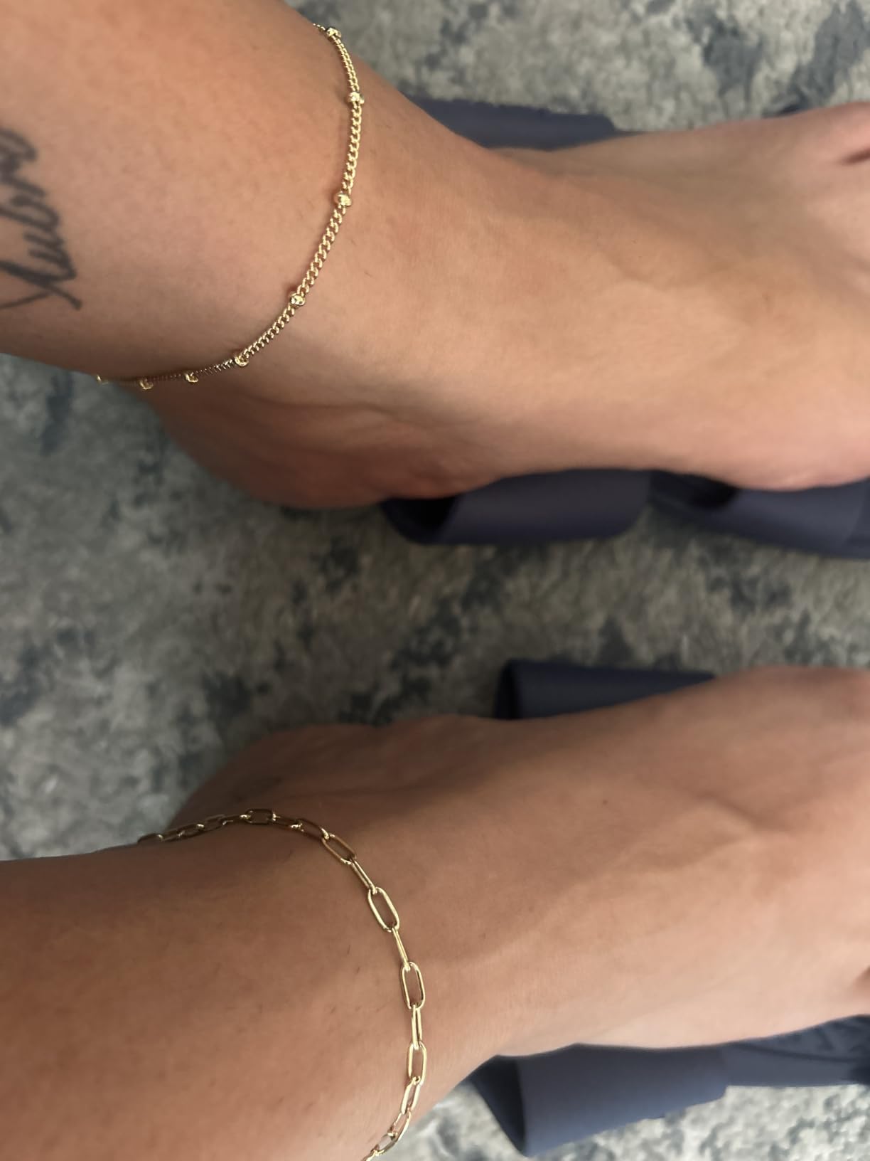 Gokeey Ankle Bracelets for Women Waterproof, 14k Gold Plated Jewelry Set Layered Cuban Figaro Link Chain Anklets Set Gold Anklets Summer Boho Beach Jewelry Gift Adjustable Size customer photo 2