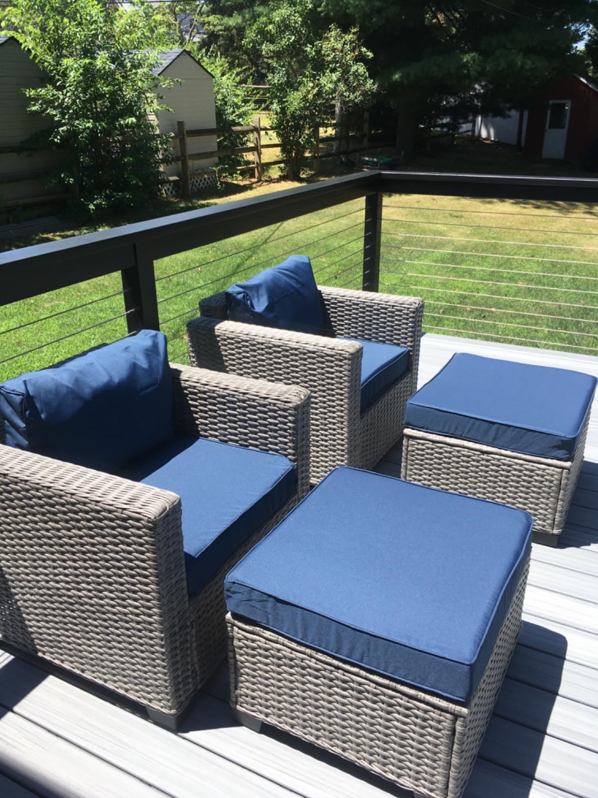 Rattaner Patio Furniture Set with 45-Inch Fire Pit 7-Piece Outdoor Furniture Sets Patio Couch Outdoor Chairs 60000 BTU Propane Fire Pit Table Non-Slip Cushions and Waterproof Covers, Navy Blue customer photo 1
