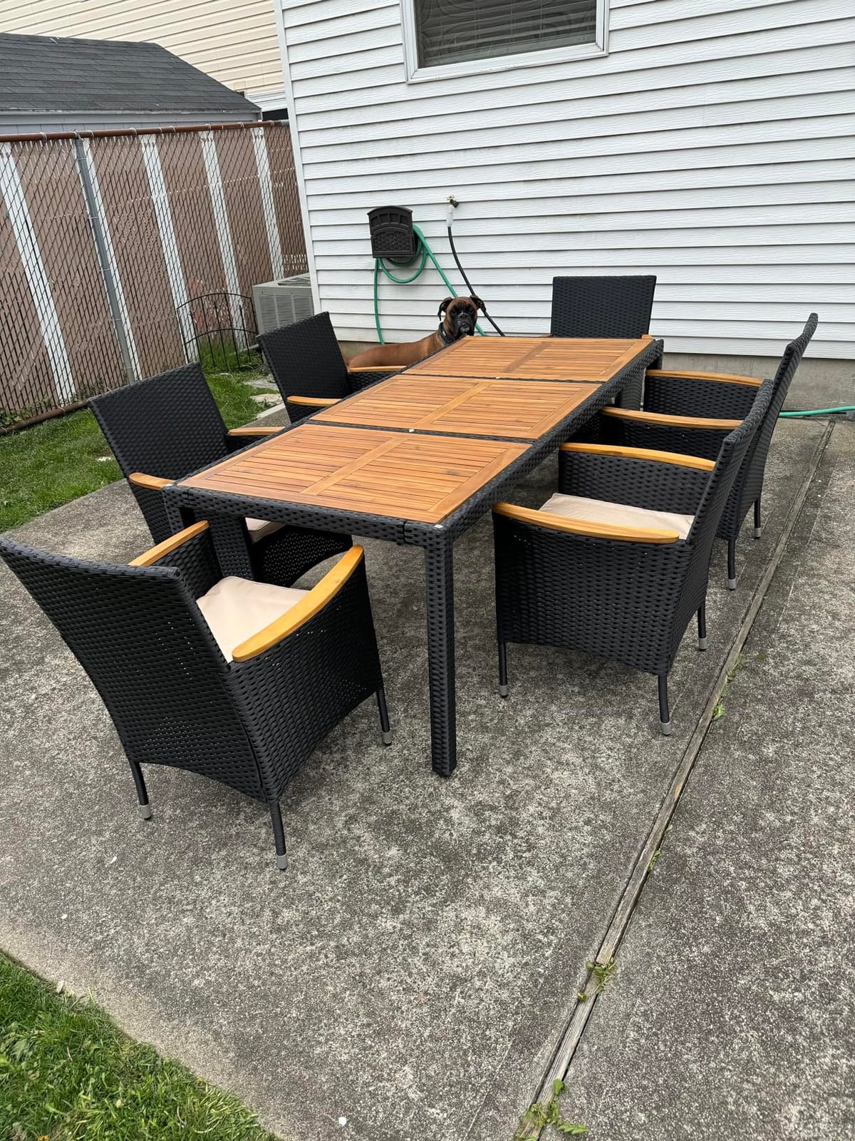 Flamaker Patio Dining Set for 6 Outdoor Acacia Wood Table and Chairs, Black customer photo 1