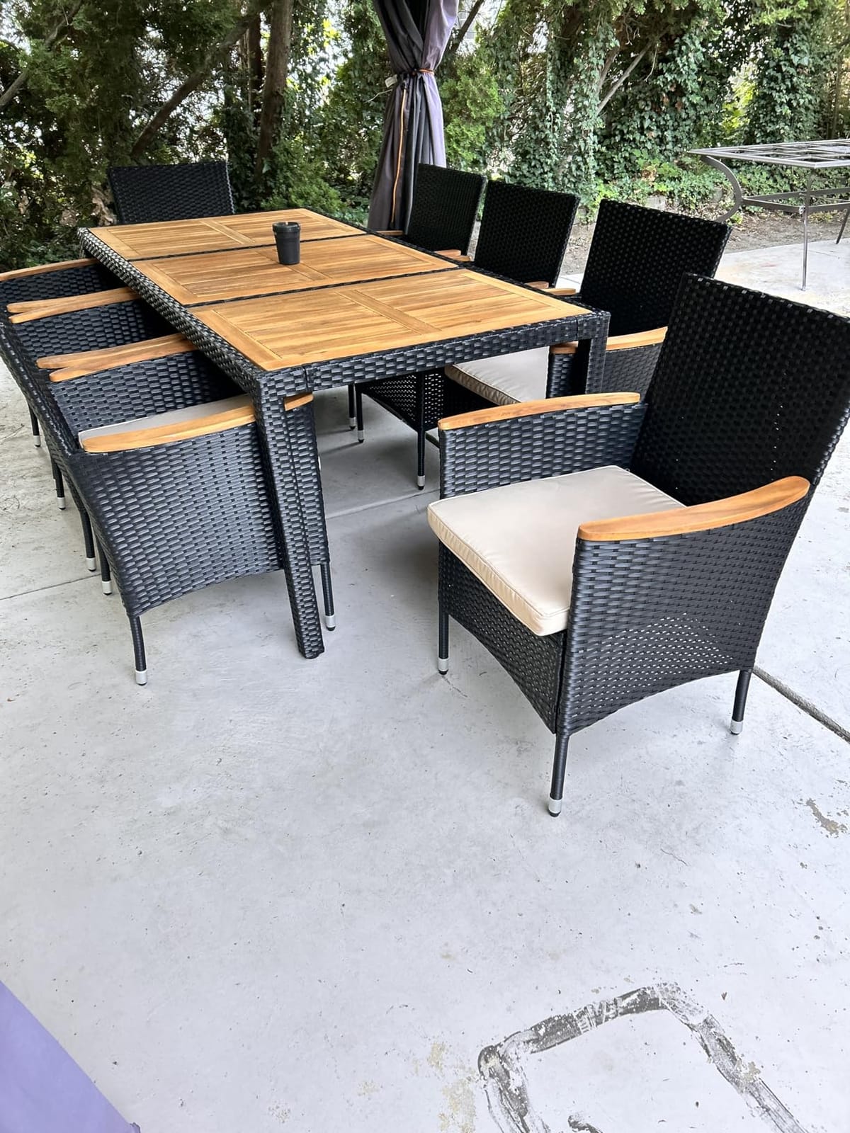 Flamaker Patio Dining Set for 6 Outdoor Acacia Wood Table and Chairs, Black customer photo 2