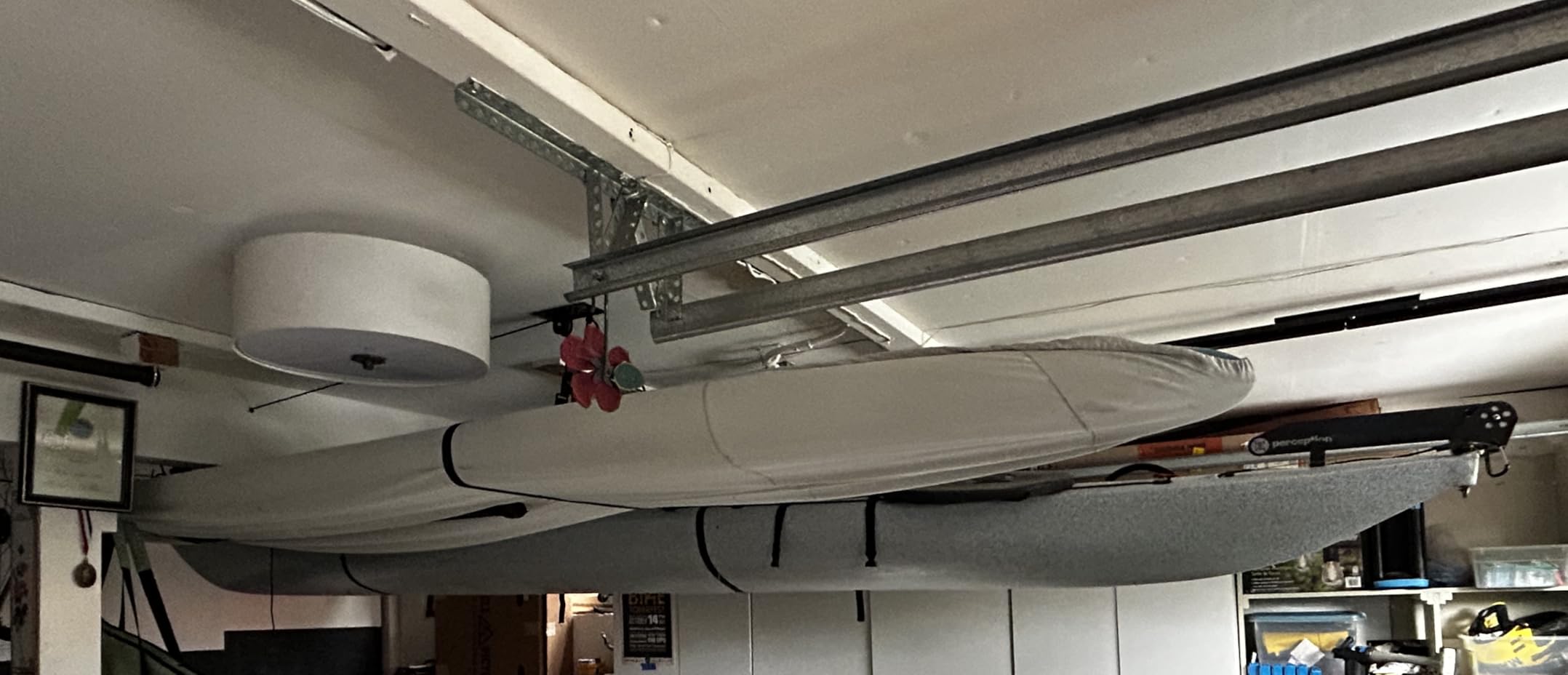 StoreYourBoard Kayak and Canoe Ceiling Hoist – Overhead Garage Storage Rack for Kayaks, Canoes, and Paddle Gear – Heavy Duty Pulley System Indoor Ceiling Mount customer photo 2