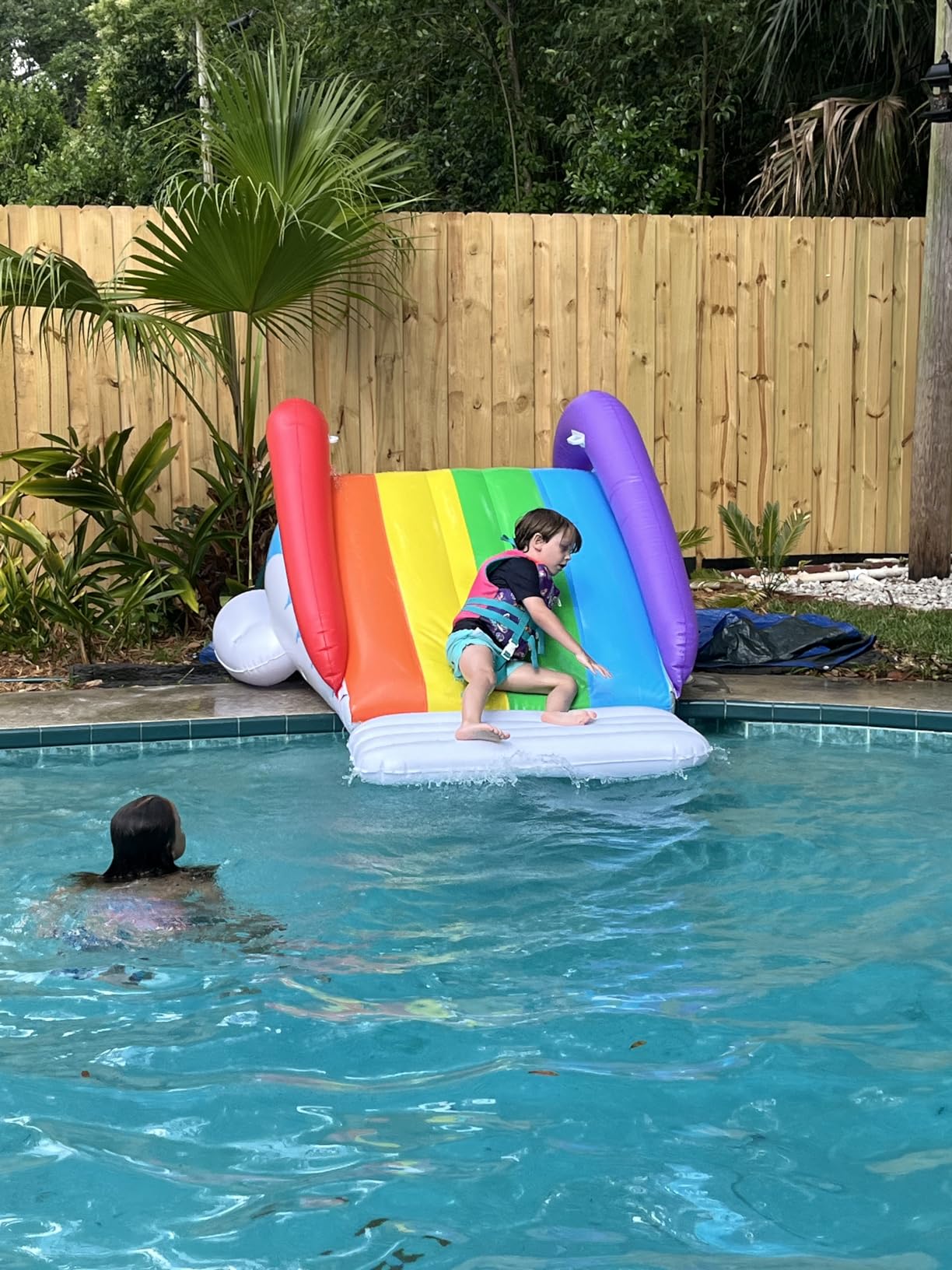 BigMouth Inc. Rainbow Inflatable Pool Slide, Blow Up Water Slide for Kids, Fun Swimming Pool Toy, Holds 200 Pounds customer photo 2