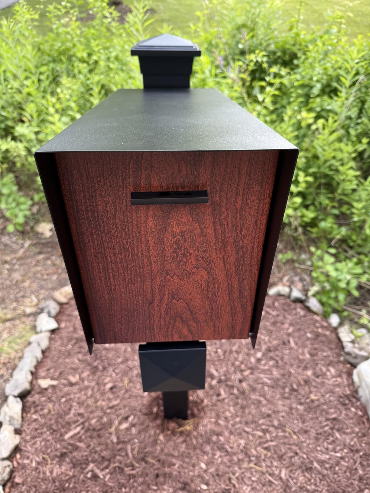 Ilyapa Large Modern Mailbox for Outside - Black & Redwood Grain, Angled customer photo 1