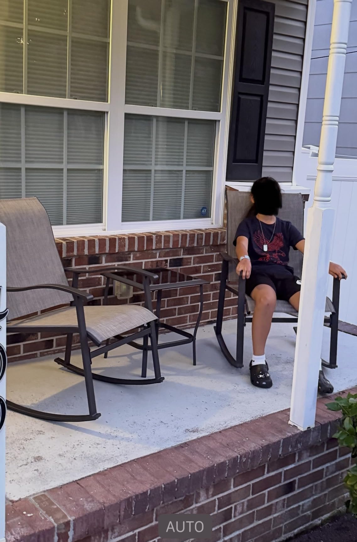 Vongrasig 3 Piece Outdoor Rocking Bistro Set, Textilene Fabric Small Patio Furniture Set, Front Porch Rocker Chairs Conversation Set with Glass Table for Lawn, Garden, Balcony, Poolside (Brown) customer photo 2