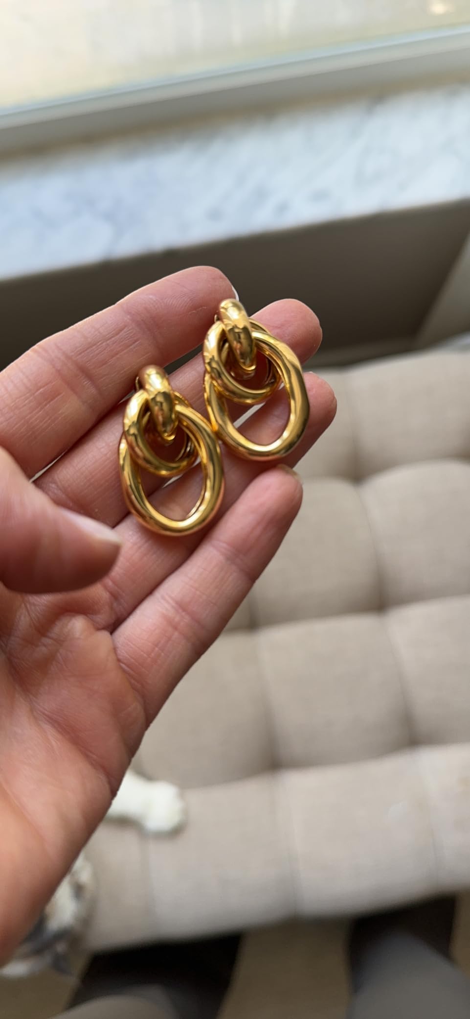 Gold Chunky Earrings for Women Geometric Knot Link Drop Dangle Earrings 14K Gold Plated Statement Earrings Trendy Gold Jewelry customer photo 2