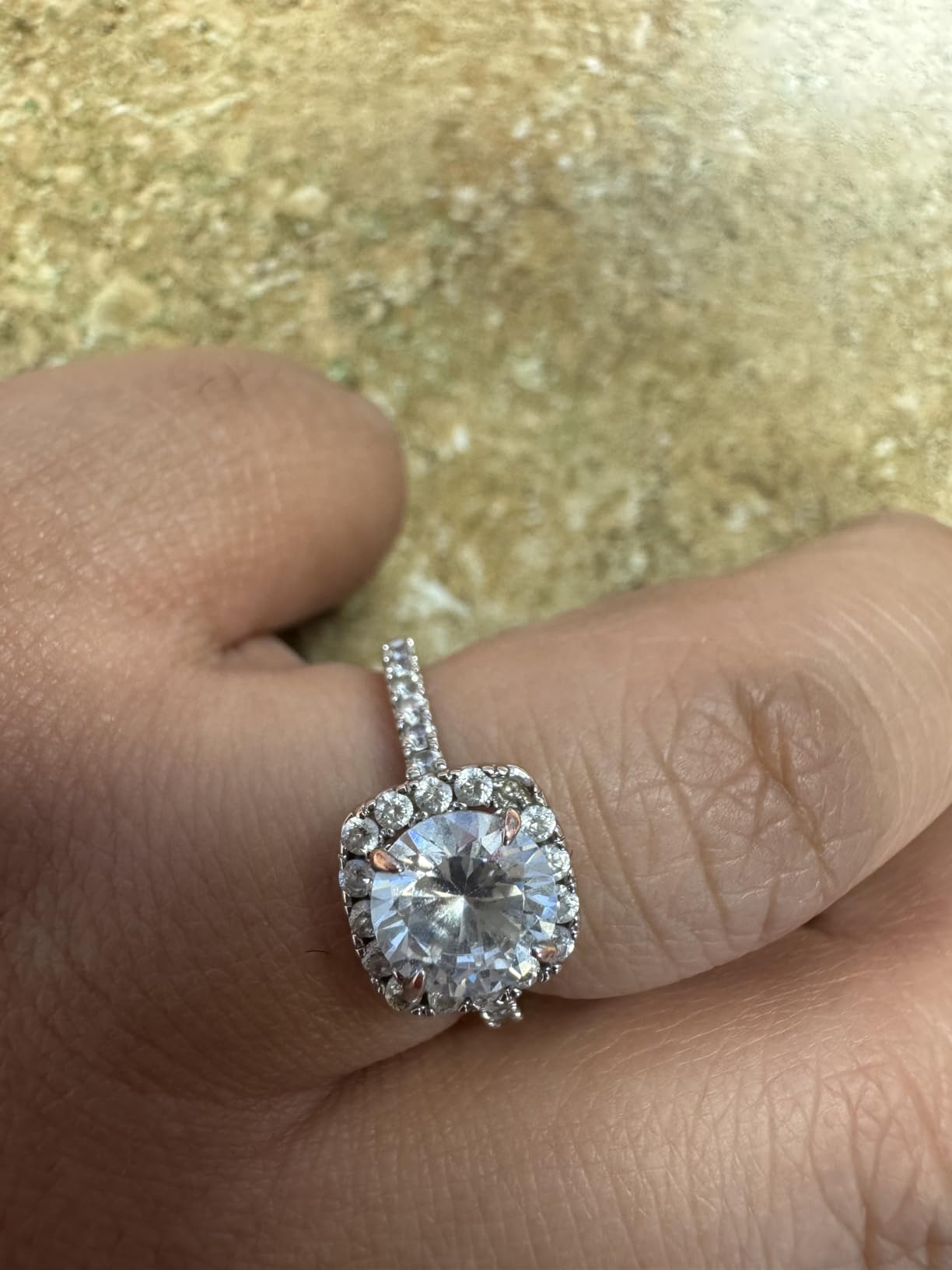 PAVOI 14K Gold Plated Square Halo Engagement Rings | Premium Cubic Zirconia Promise Eternity Ring for Women | Wedding Bands customer photo 2