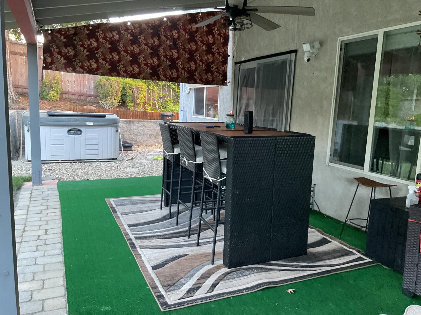 Yaheetech 7 Piece Patio Dining Set Outdoor Acacia Wood Bar Table and Chairs | with Removable Cushions, Wicker Furniture Set for Deck, Backyard, Garden, Black/Beige customer photo 2