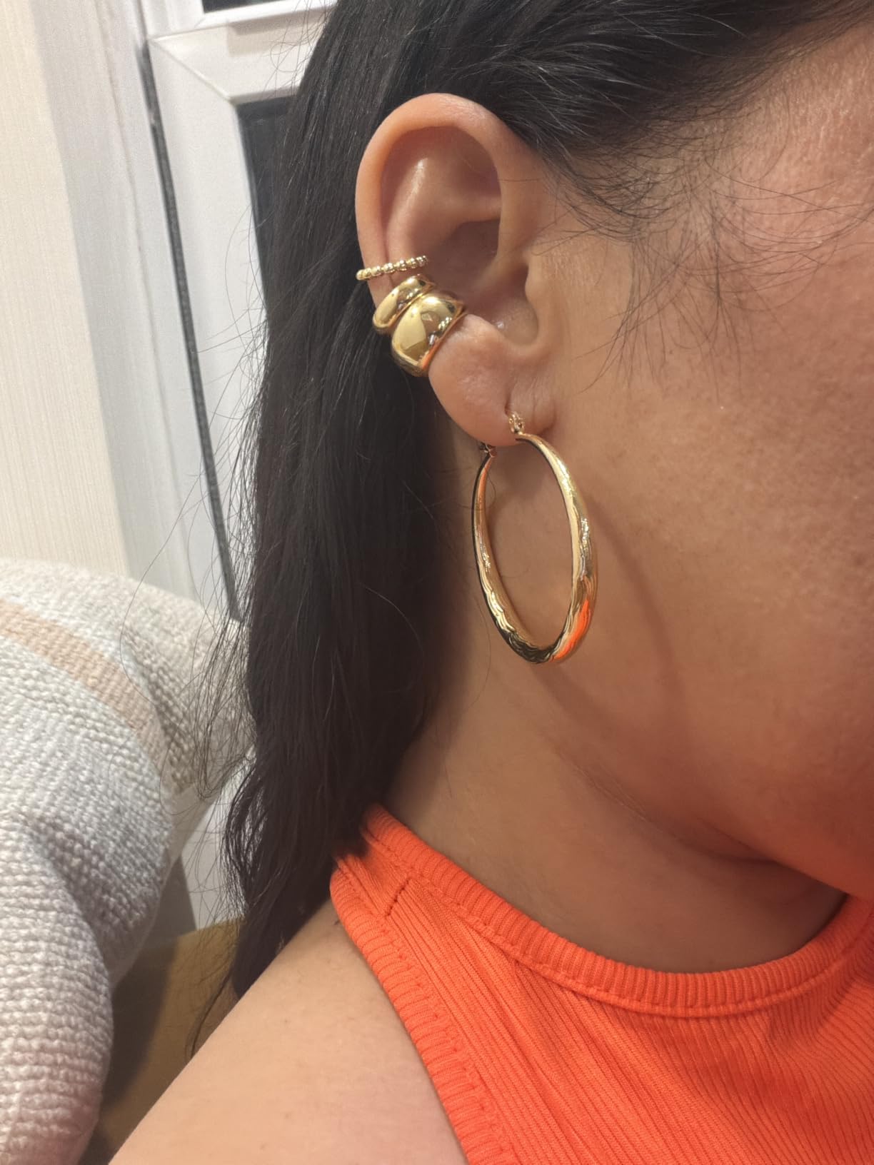 OOOPEL 925 Sterling Silver Hoop for Women Gold Hoop Earrings Hypoallergenic Diamond-Cut Ripples Designed - Non Tarnish Large Hoop Earrings(30/40/50/60/70mm) customer photo 2