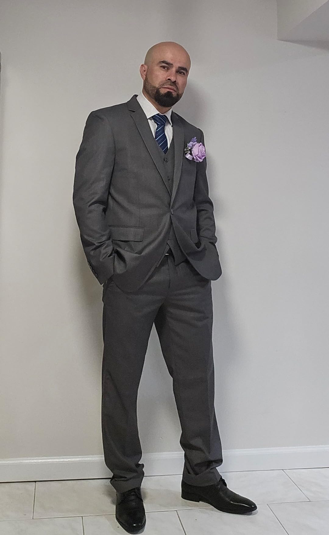 Cooper & Nelson Men's Suit Slim Fit, 3 Piece Suits for Men, One Button Solid Jacket Vest Pants with Tie, Tuxedo Set customer photo 1