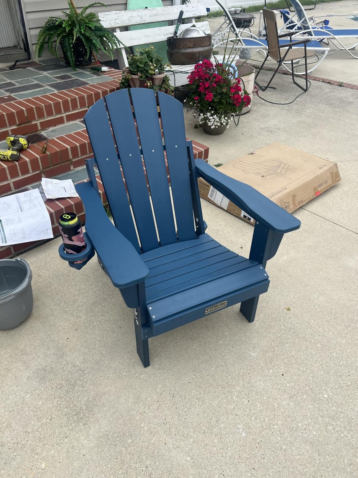 SERWALL Folding Adirondack Chair Set of 4, Fire Pit with Cup Holder -Black customer photo 2