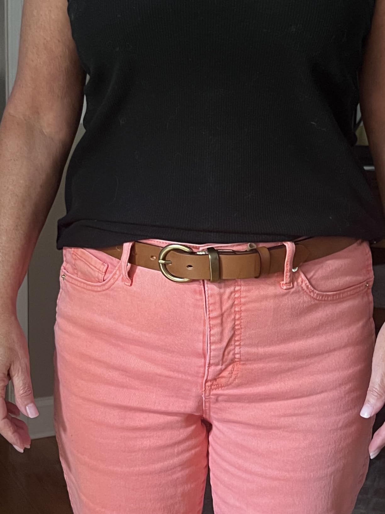 Women's Genuine Leather Belt Solid Brass Buckle customer photo 2