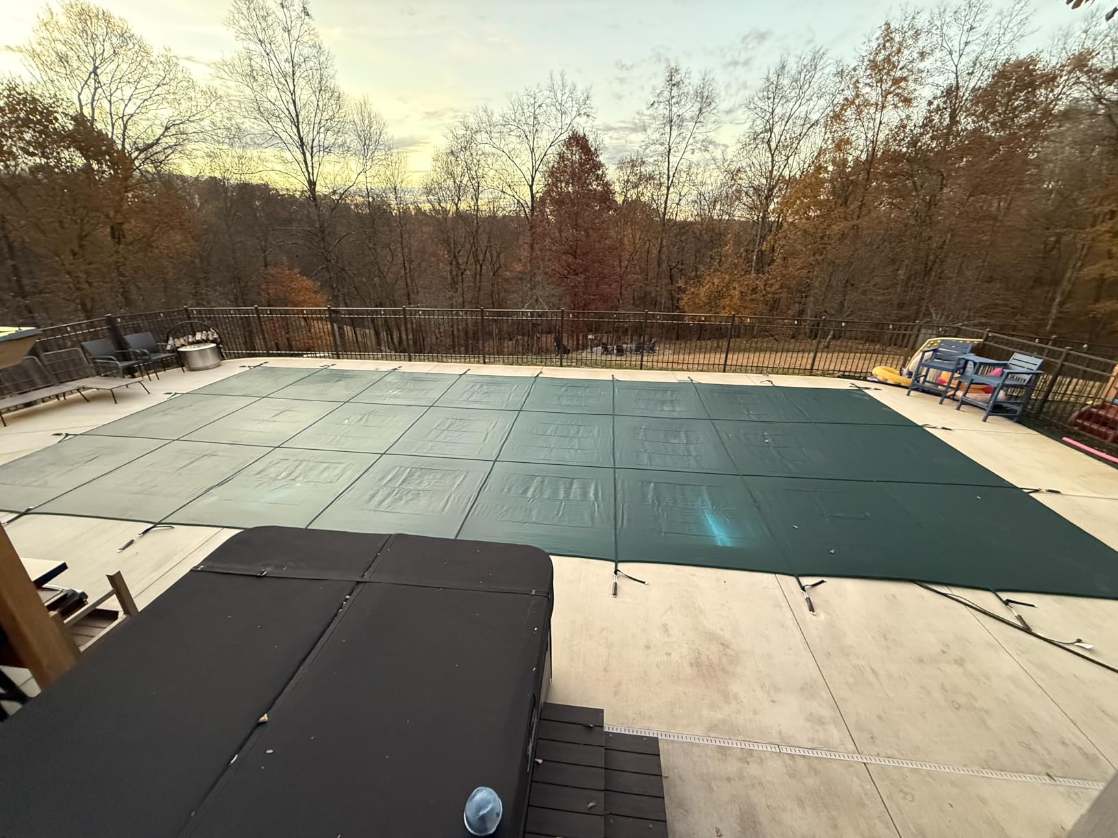 Inground Pool Cover Safety Fits 18x36ft Rectangle Swimming Pool, Mesh Solid Pool Cover for Inground Pools,Winter Pool Safety Cover Includes Safety Net and Installation Tools Green customer photo 2