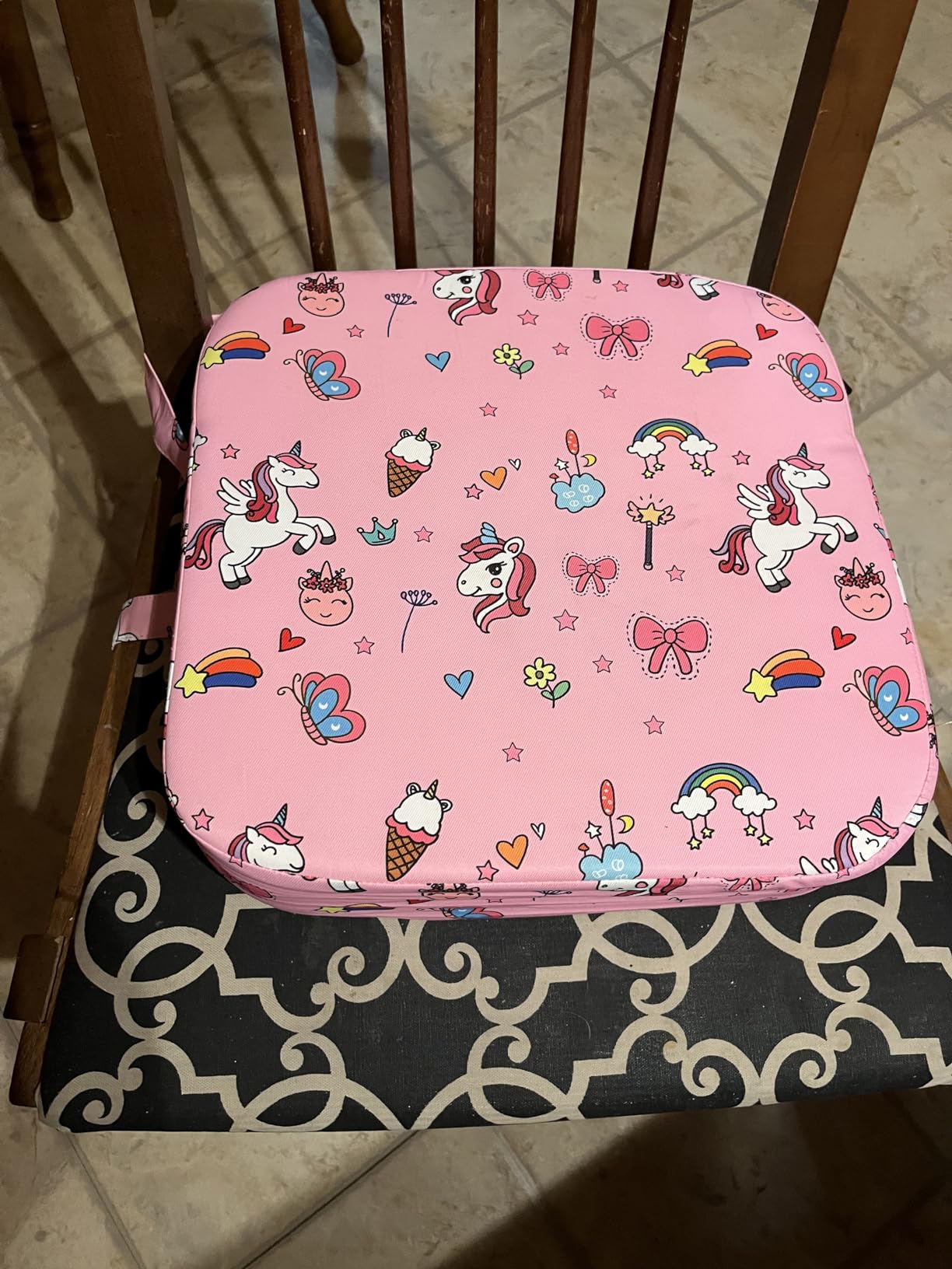 Eiury Toddler Booster Seat for Dining Table, Portable Kids Booster Seat with Safety Buckles Portable Increasing Booster Cushion with Non-Slip Bottom (Blue Dinosaur) customer photo 2