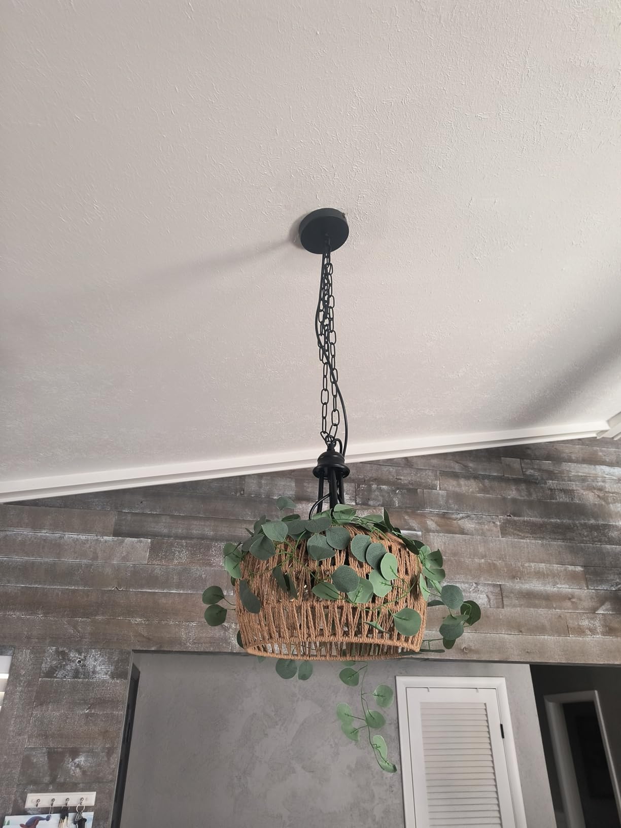 HMVPL Farmhouse Chandelier for Dining Room, 3-Light Boho Rattan Chandelier Light Fixture Ceiling Hanging with Woven Lampshade, Small Wicker Coastal Pendant Light for Kitchen Bedroom Island Hallway customer photo 1