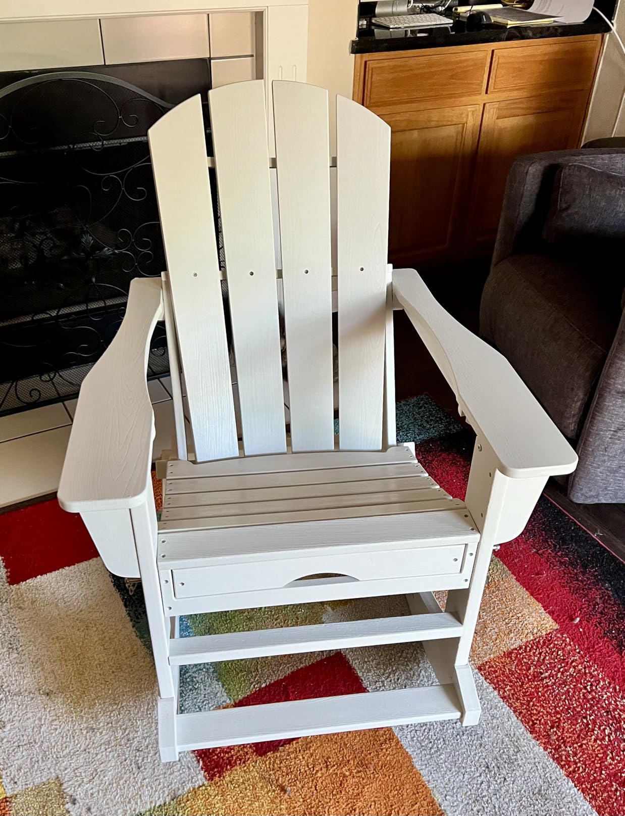 KINGYES Adirondack Rocking Chair Set of 2 with Retractable Ottoman and Cup Holders, HDPE Adirondack Rocker Patio Rocking Chair for Porch, Patio, Balcony, Black customer photo 1