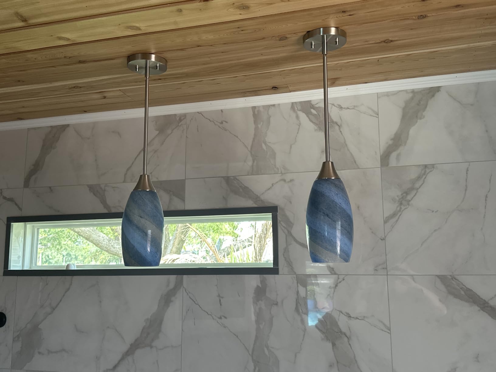 EDISHINE Pendant Light Kitchen Island Grey Marble Glass Brushed Nickel customer photo 2