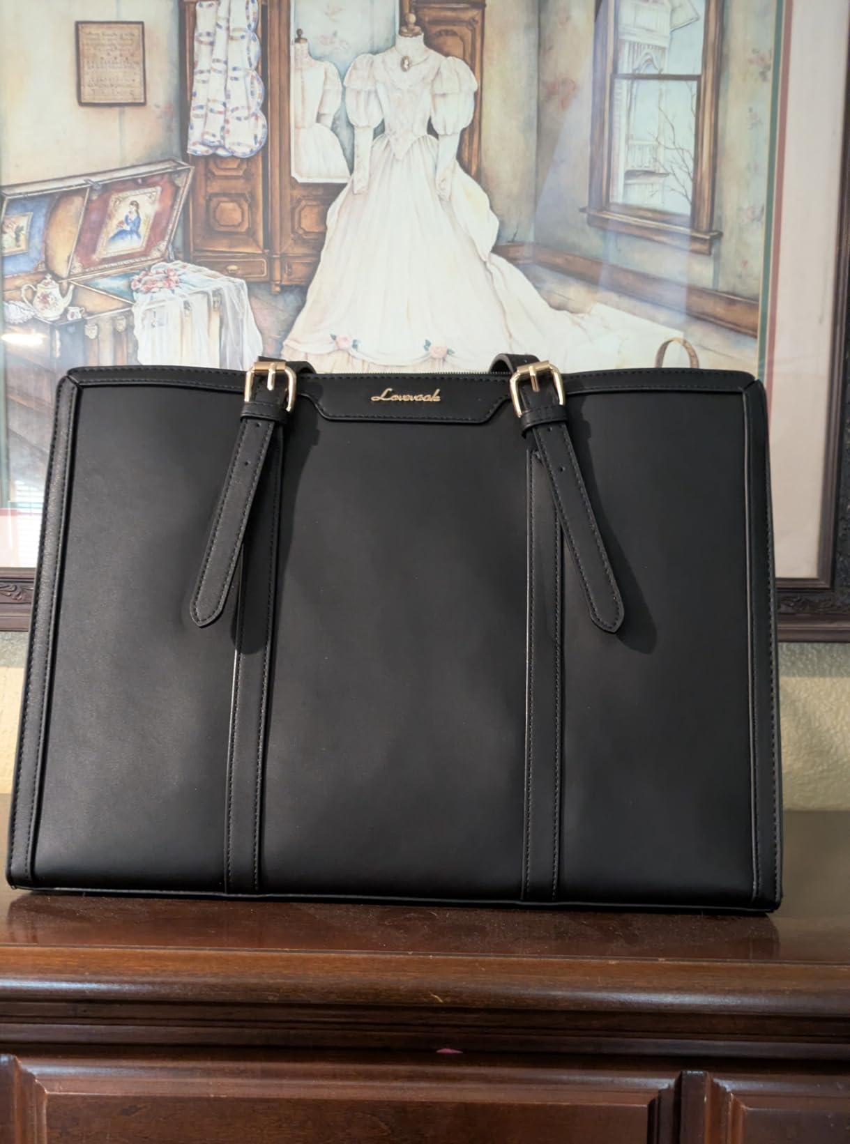 LOVEVOOK Laptop Bag for Women 15.6 inch Lightweight PU Laptop Tote Bag, Large Capacity Computer bag with Clutch Purse for Business, Work, Office, Travel, School,Casual(Black & Leather) customer photo 1
