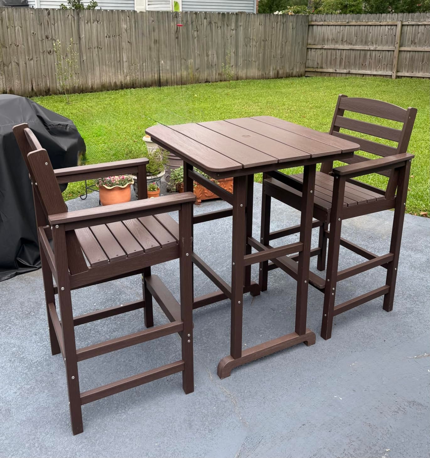 SERWALL 3 Pcs HDPE Bar Height Adirondack Chairs and Bar Table Set, Black customer photo 1