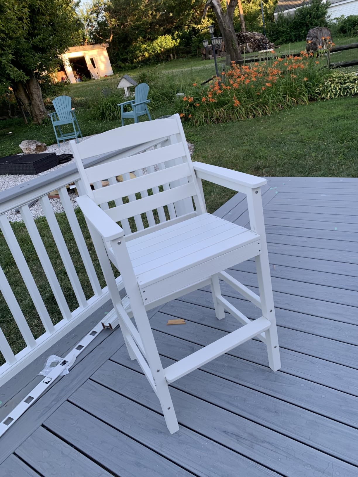 SERWALL 3 Pcs HDPE Bar Height Adirondack Chairs and Bar Table Set, Black customer photo 2