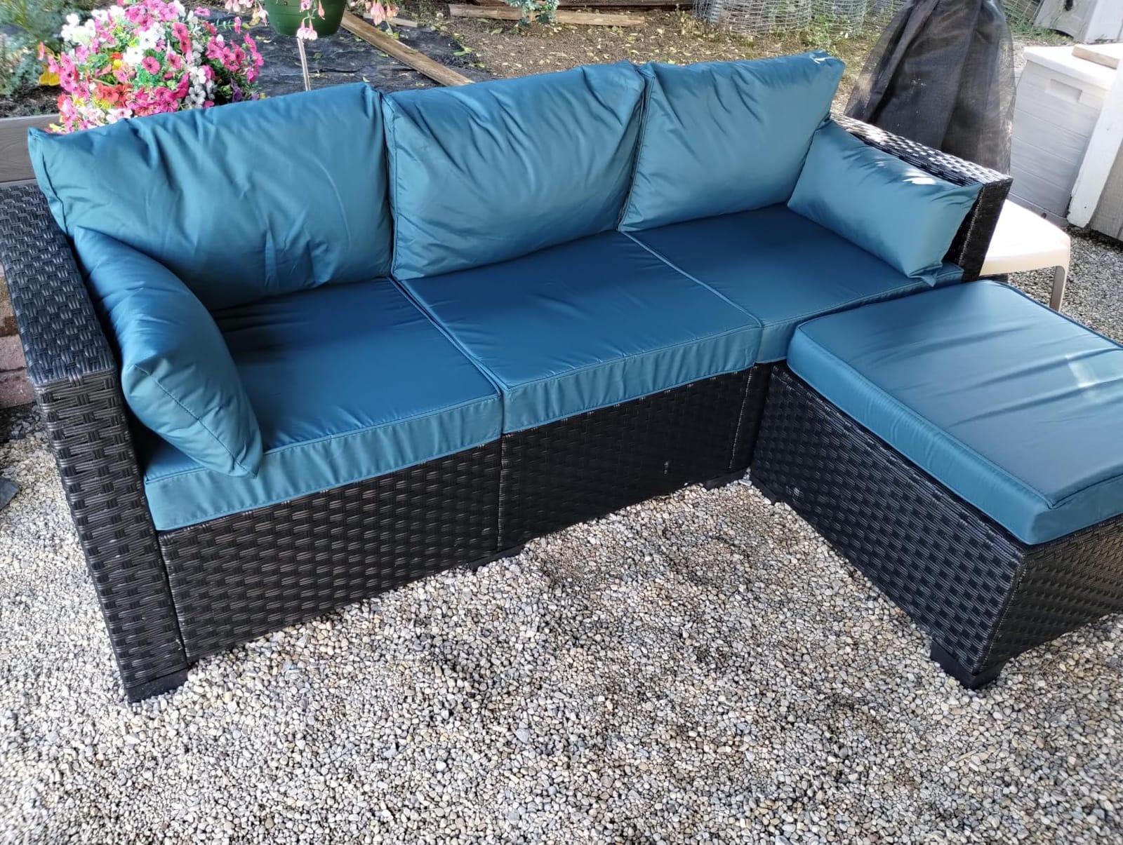 Outdoor Patio Furniture 60000 BTU Outdoor Propane Fire Pit Table Patio Furniture Set 45 In Outdoor Fire Pits 7 Pieces Patio Sofa Outdoor Chairs Anti-slip Cushions Waterproof Covers, Peacock Blue customer photo 1