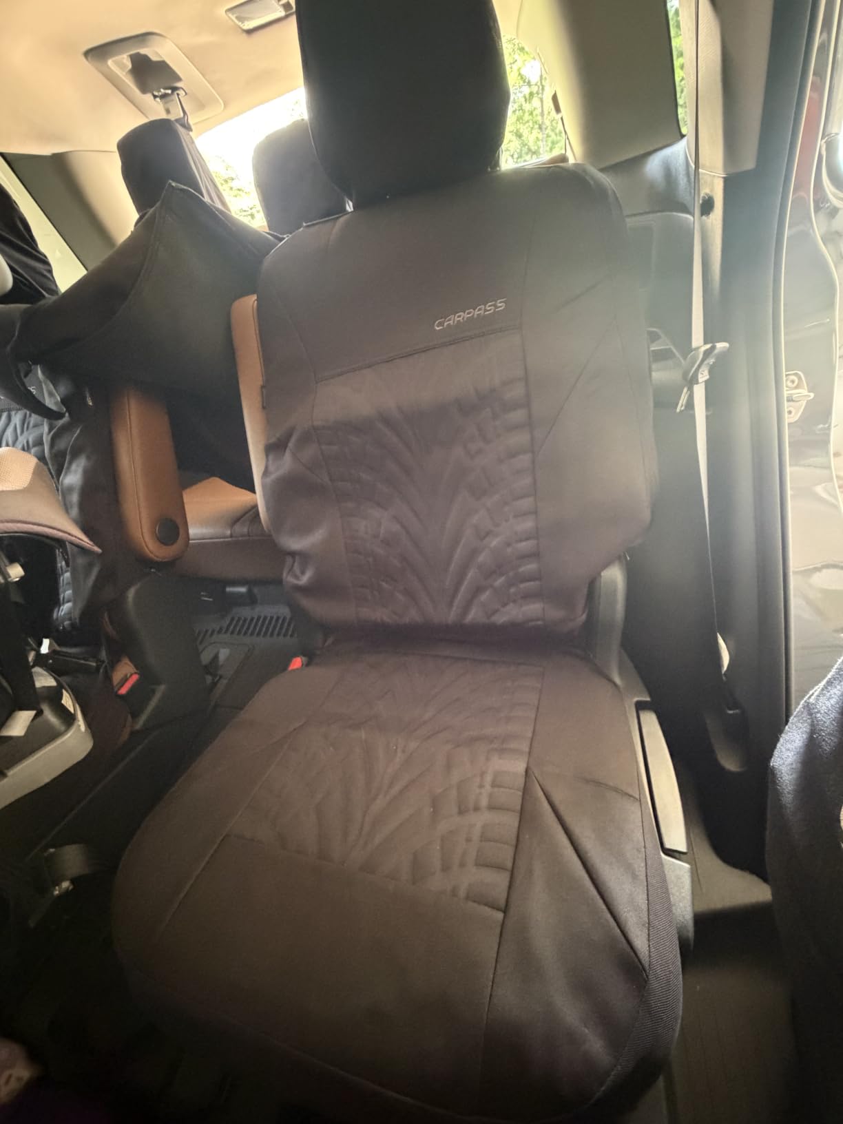 CAR PASS Car Seat Covers Full Sets, Front & Split Rear Bench for Car, 3D Tyre Embossed Automotive Interior Covers, Airbag Compatible, Quick Setup Universal Fit Seat Covers for Car, SUV(Charcoal) customer photo 1