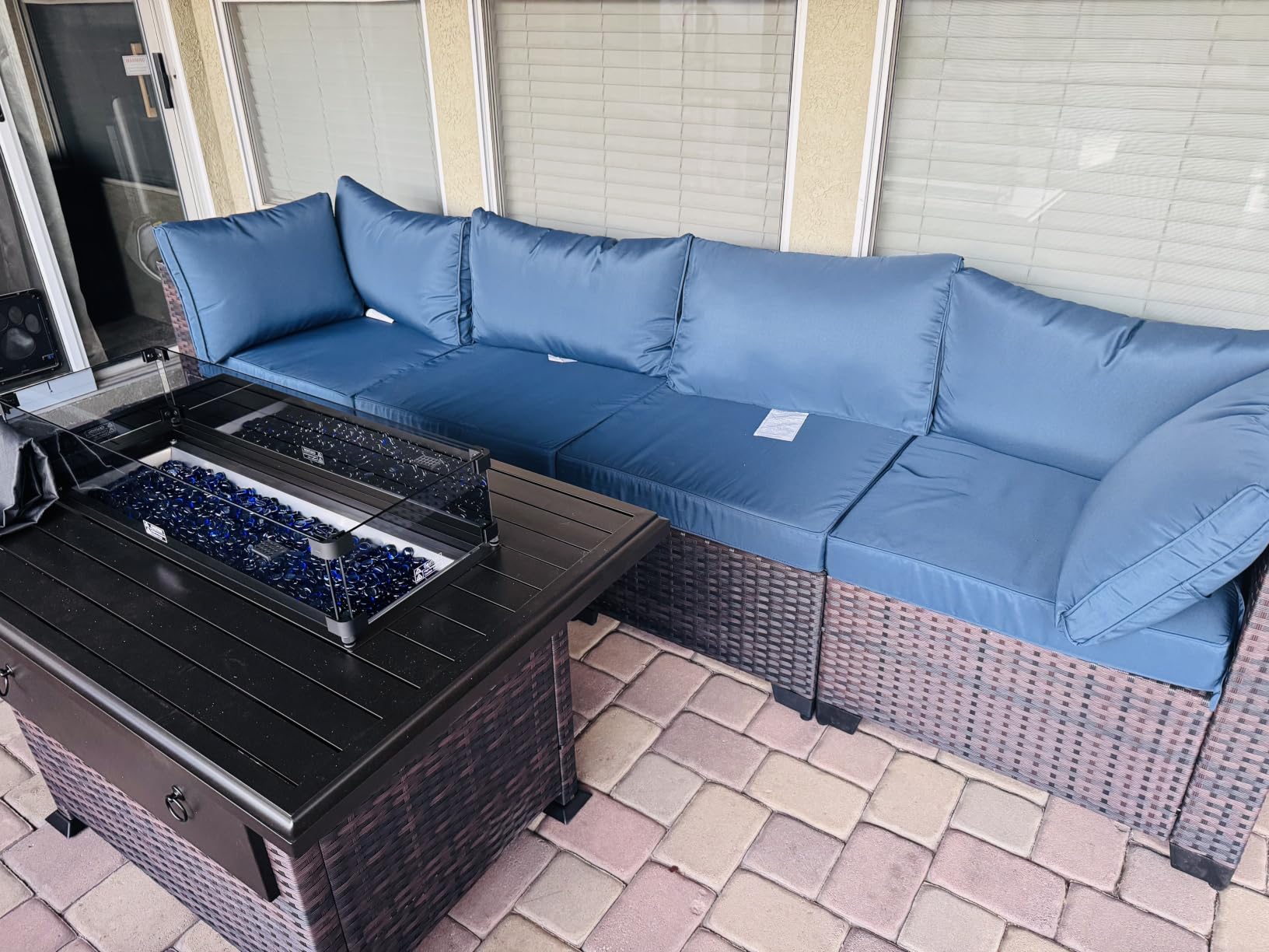 Kullavik 7 Piece Outdoor Wicker Patio Furniture Set with Fire Pit Table customer photo 1