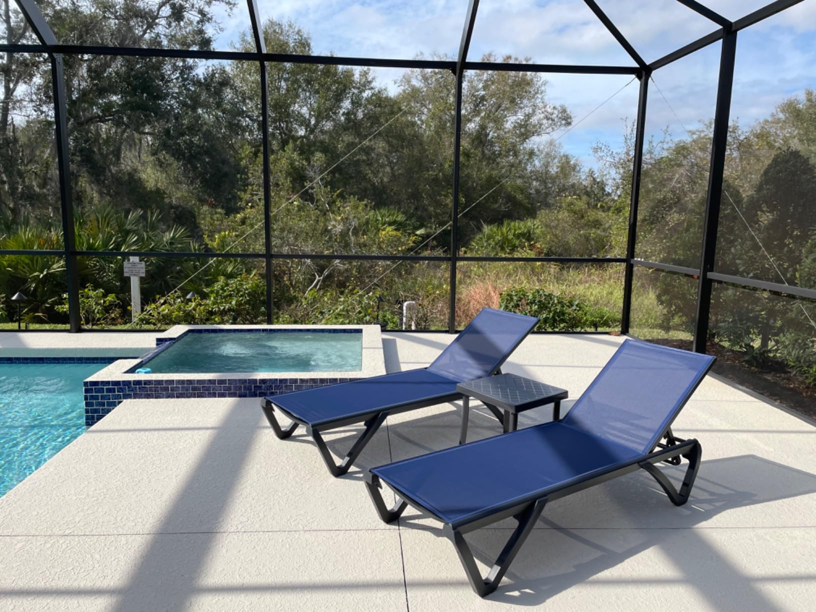 Domi Pool Lounge Chairs, Aluminum Patio Chaise Lounge with Side Table, Wheels, 5 Position Adjustable, Outdoor Lounge Chairs for Beach, Yard, Balcony, Poolside, Navy Blue customer photo 2