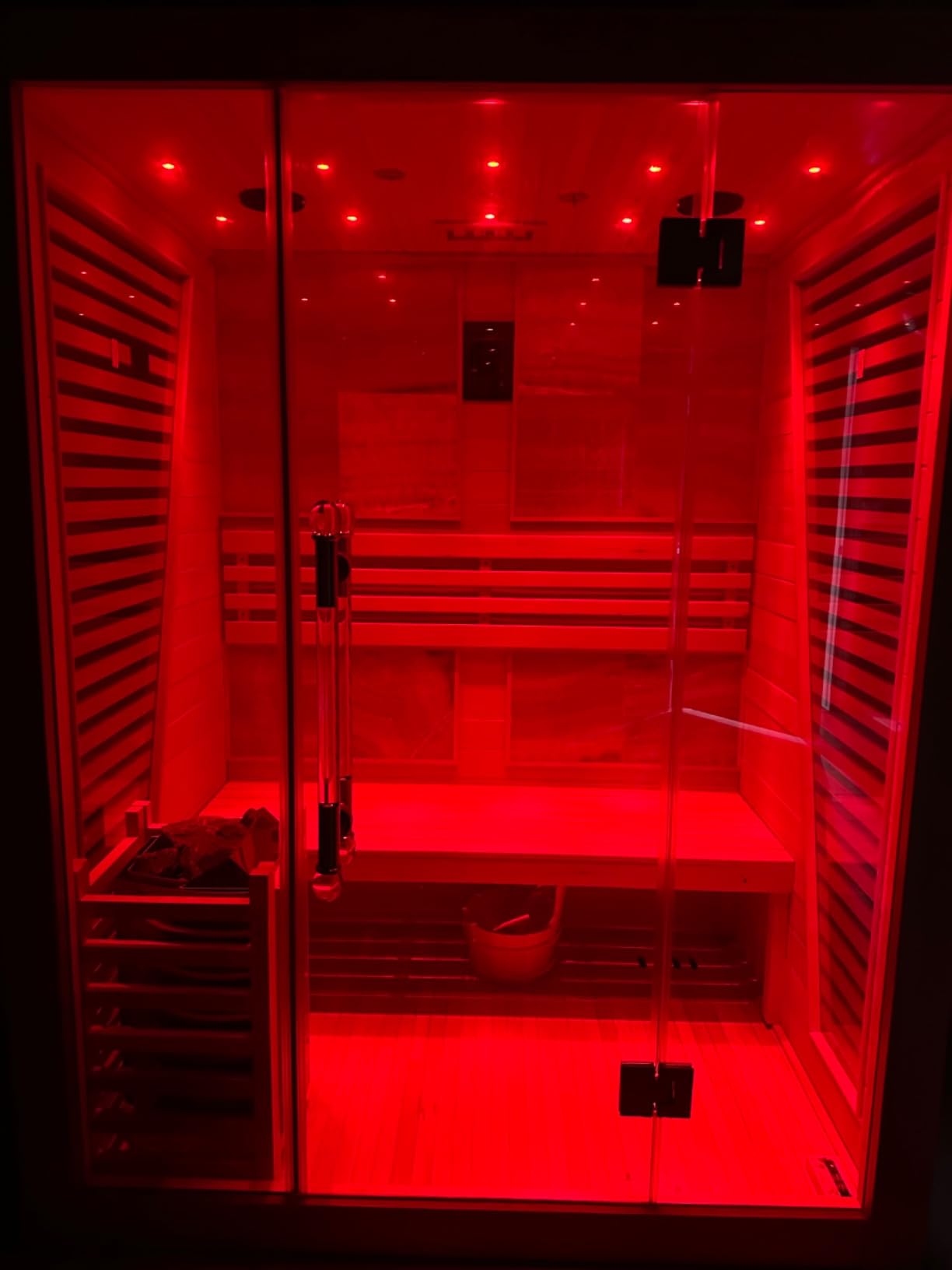 Smartmak 3 Person Traditional Steam Sauna, Luxurious Canadian Hemlock Wood Indoor Spa Room, 3.5kw Harvia Stove with Volcanic Rocks, Bluetooth Music Speakers, Light,Wooden Bucket, Scoop, US Instock customer photo 2