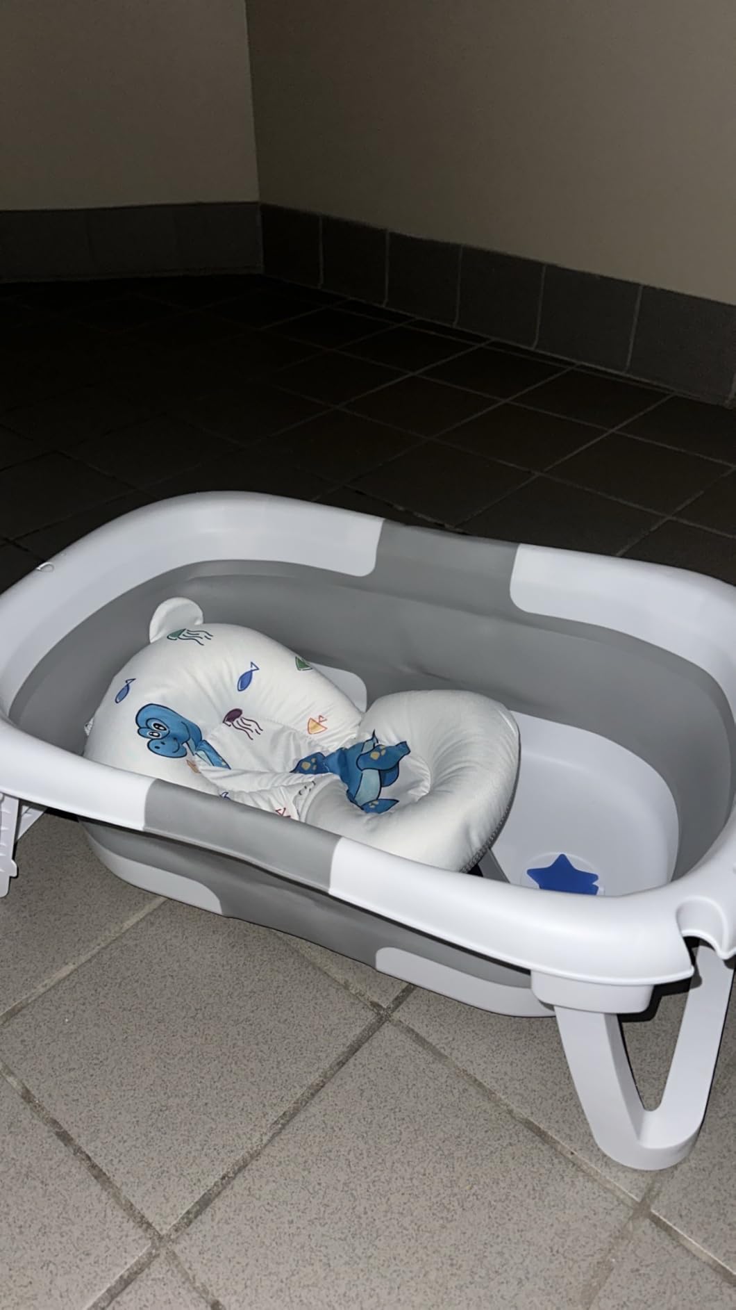 AVIDOR Baby Bathtub,Collapsible Bathtub for Newborn to Toddler,Durable Essential Infant Bath Tub,Portable Travel Baby Tub with Soft Cushion,No-Slip Hanging and Detachable(Grey) customer photo 1