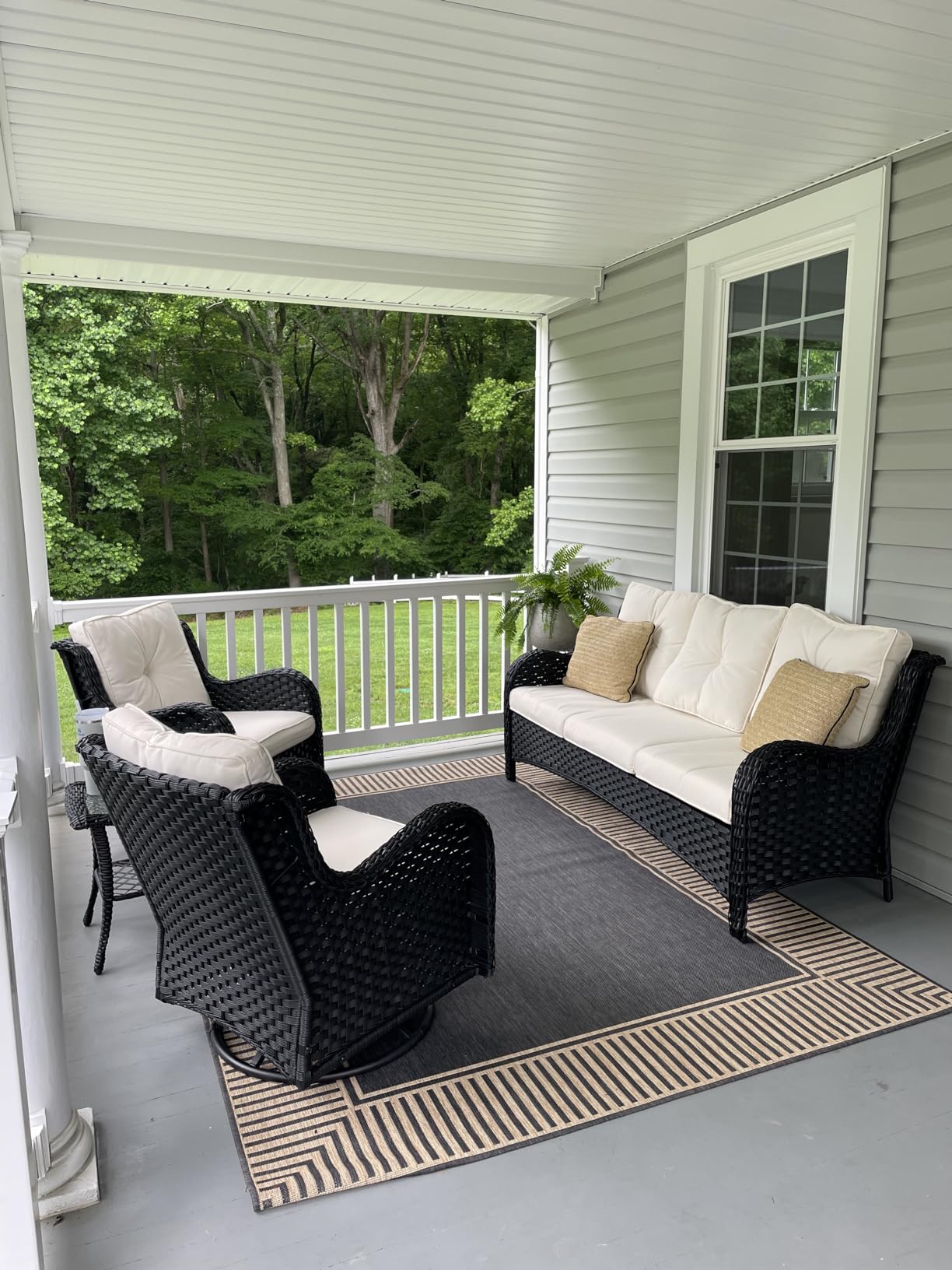 LayinSun 7 Pieces Outdoor Patio Furniture Set with Fire Pit Table, Rattan Wicker Sectional Swivel Rocker Chairs Sets with Ottomans, Swivel Glider Chairs and Coffee Table customer photo 2