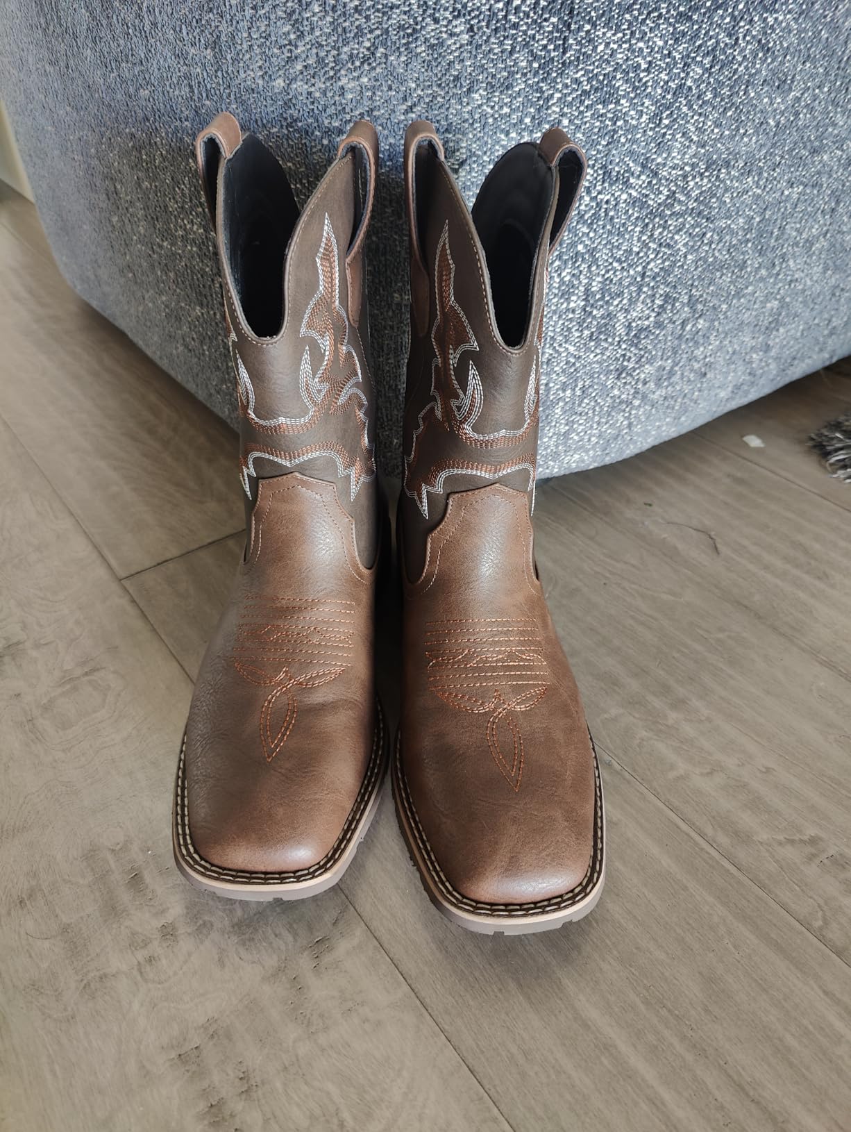 Suokdil Cowboy Boots for Men - Men's Western Boots with Embroidery, Slip Resistant Square Toe Chunky Heel, Durable and Fashionable Retro Classic Footwear for Spring and Fall customer photo 2