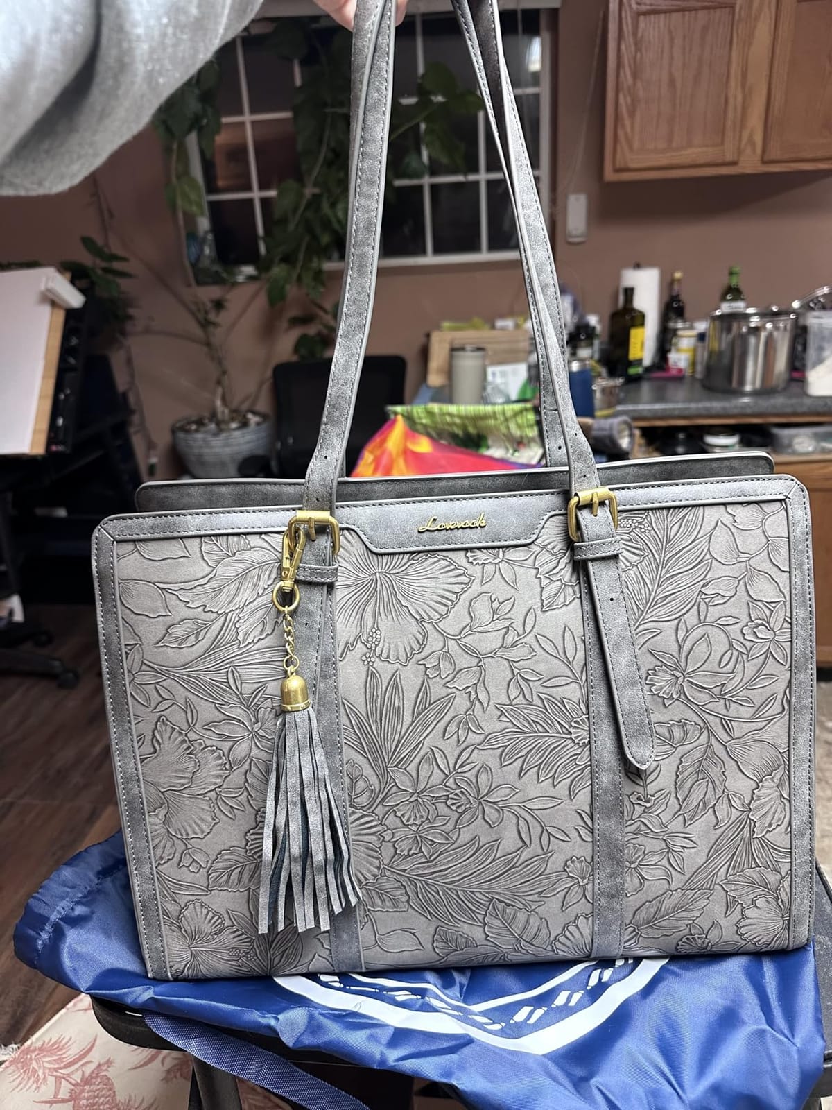 LOVEVOOK Laptop Bag for Women Vintage Leather Laptop Tote 15.6 inch Large Capacity Computer bag with Clutch Purse for Work customer photo 2
