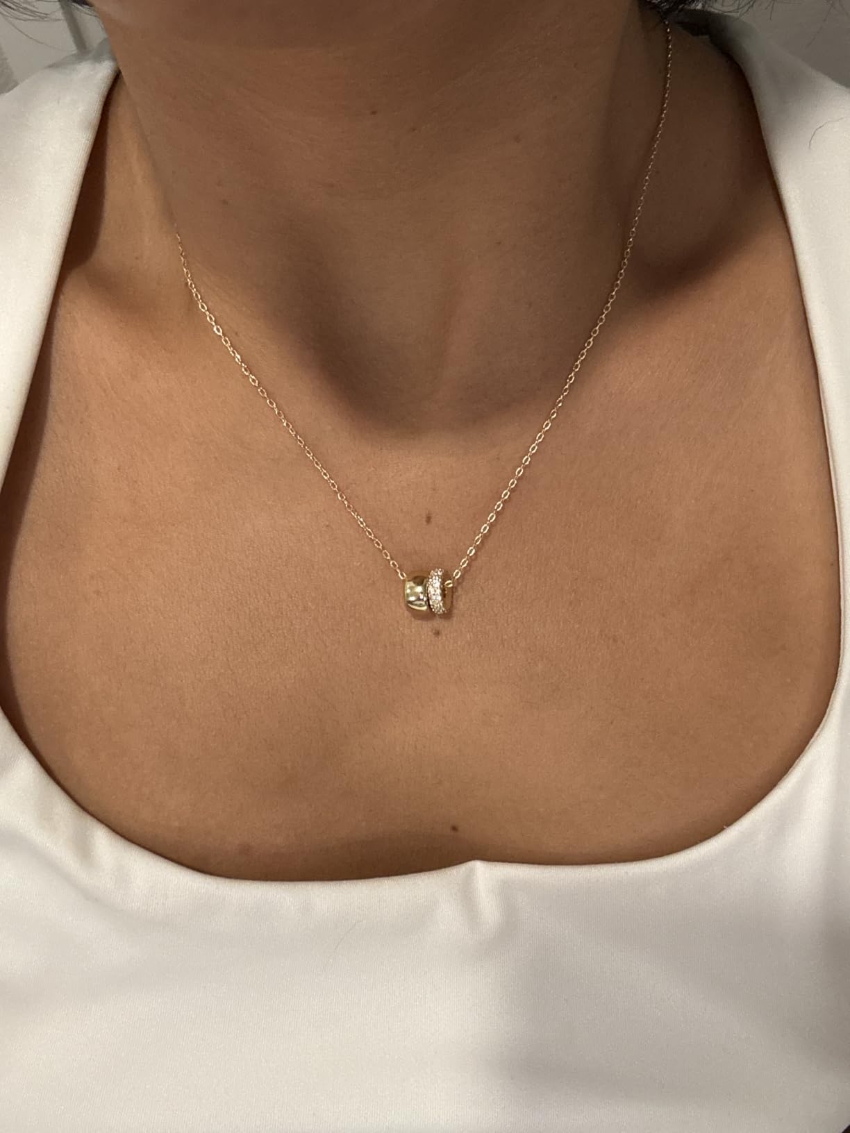 PAVOI 14K Gold Plated Pendant Necklace for Women, CZ Rondelle Pendants customer photo 2