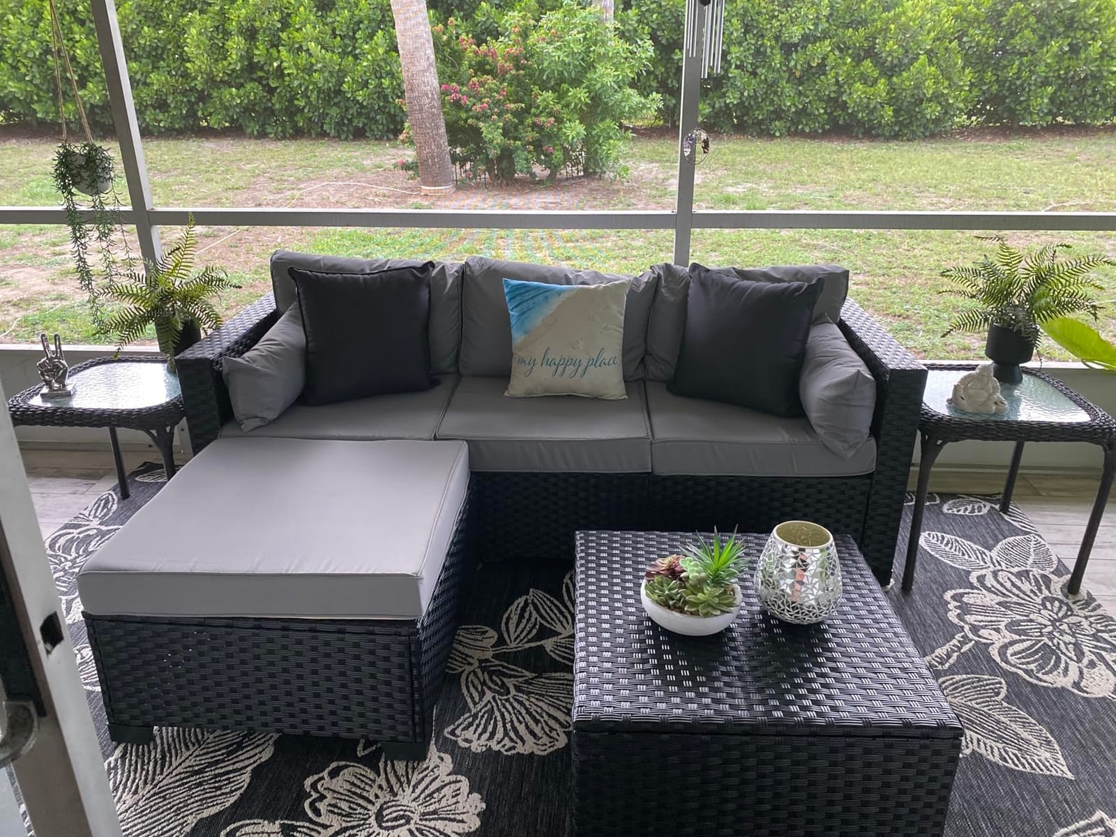 Rattaner 3 Pieces Patio Furniture Set Outdoor Sectional Wicker Patio Furniture Patio Couch with Ottoman and Outdoor Storage Table All-Weather Anti-Slip Cushions Waterproof Covers, Light Grey customer photo 2