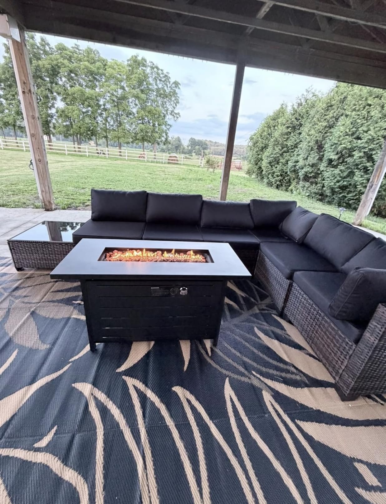 Qsun 7 Pieces Outdoor Patio Furniture Set, PE Rattan Outdoor Wicker Sectional Furniture Sofa Set, with Cushions and Glass Coffee Table, for Balcony, Porch, Garden, Grey customer photo 2
