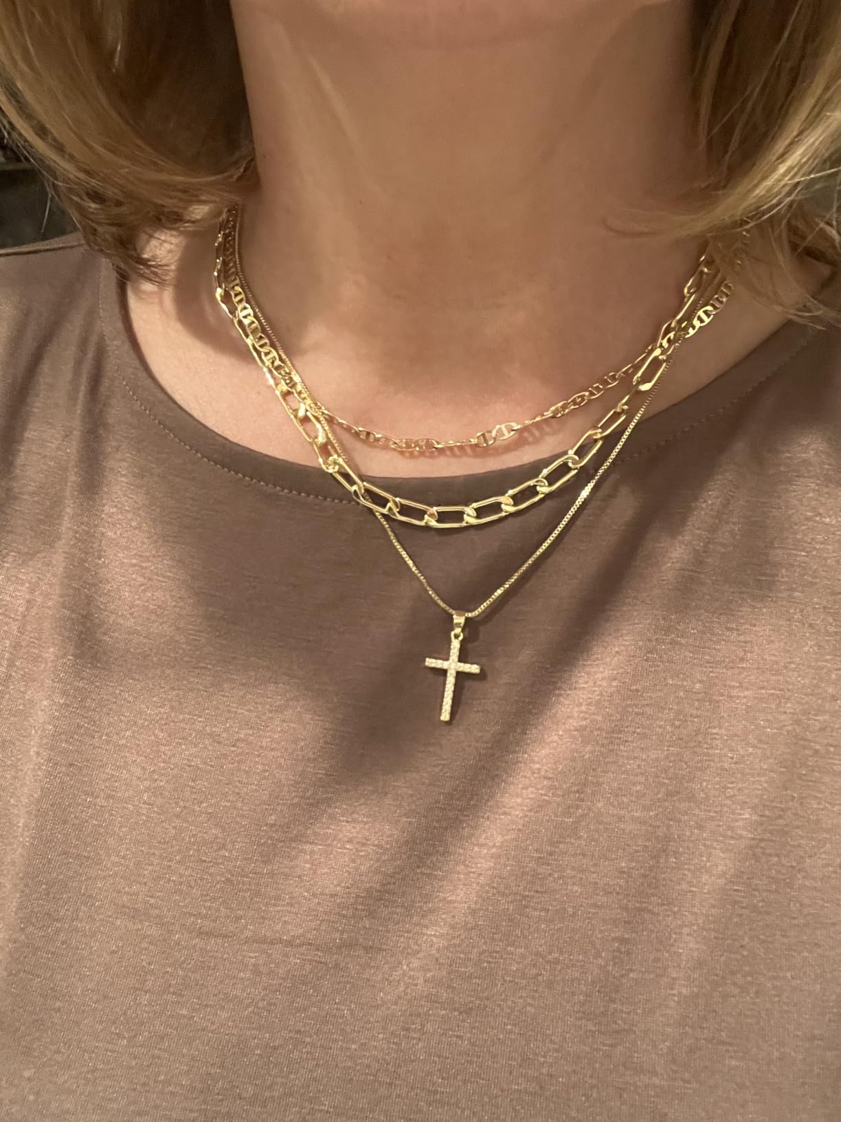 Cross Necklace for Women Stack 14K Gold/Silver Plated Layered Necklace customer photo 1
