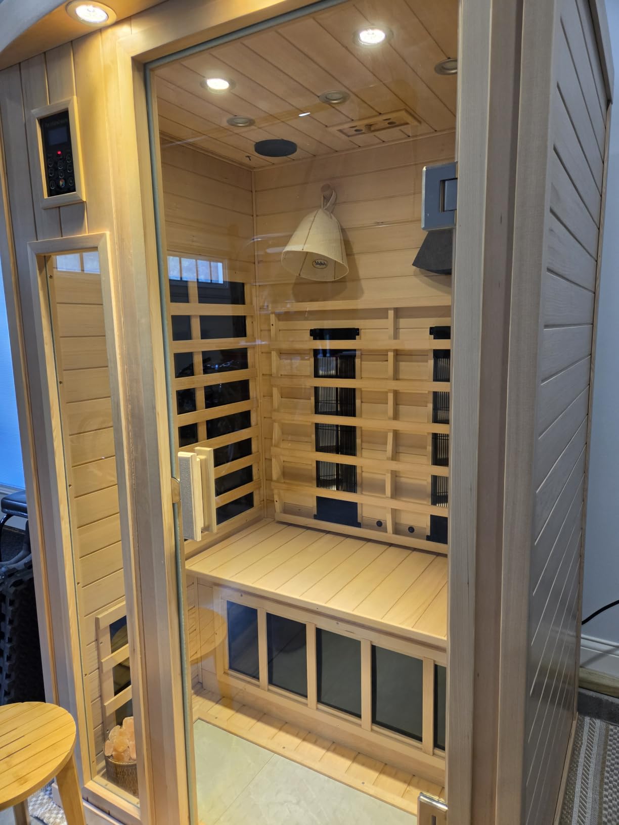 Kanlanth 2 Person Low EMF Far Infrared Sauna, 5 Heating Panels, 1500W/120V, Canadian Hemlock Indoor Sauna with Bluetooth Speakers, Reading Lights, Roof Vent, Tempered Glass customer photo 1