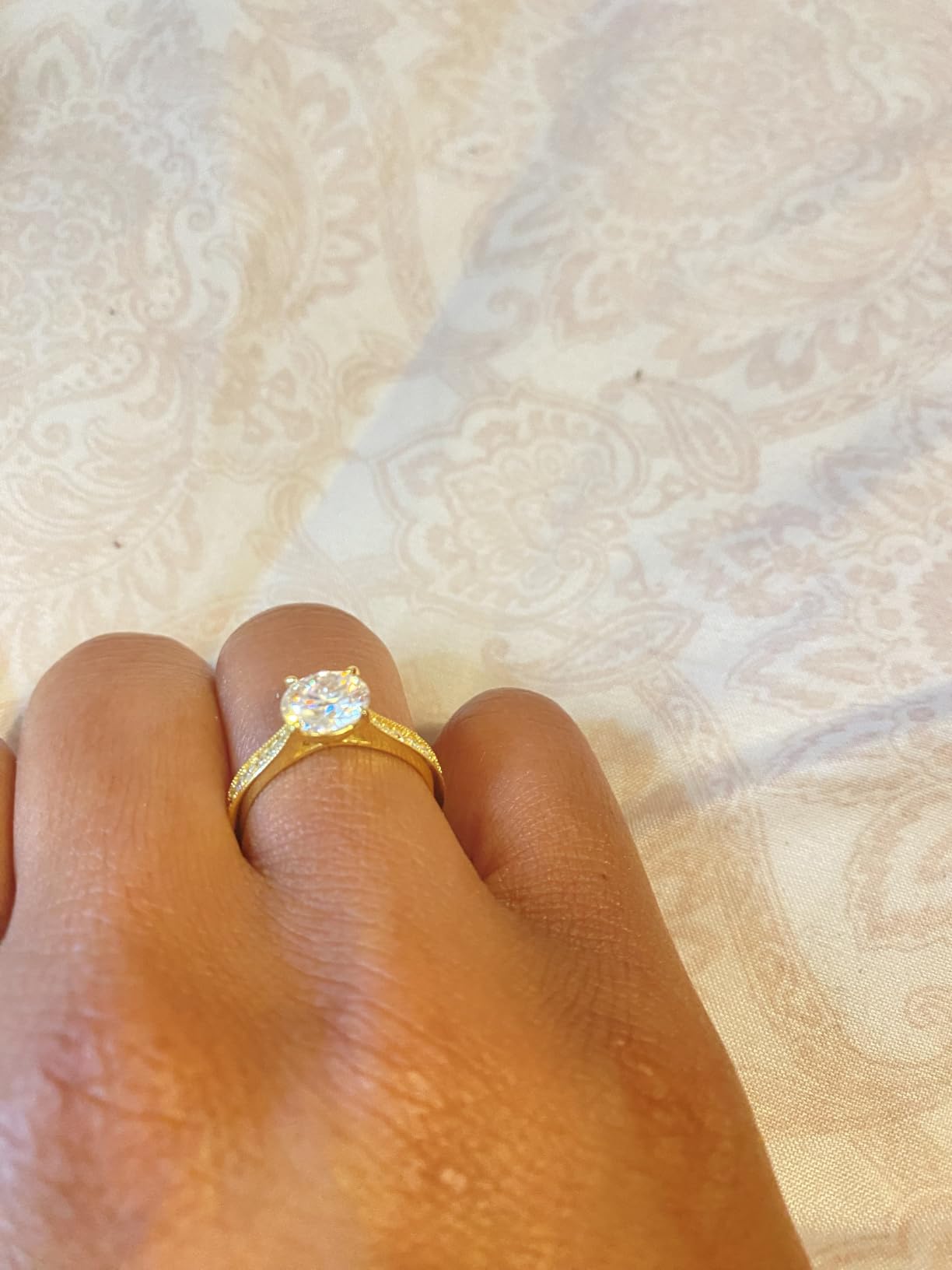 Round Moissanite Engagement Rings for Women, Women's 18K Yellow/White Gold Plated 925 Sterling Silver Engagement Ring Moissanite Promise Rings for Her,Wedding Band Ring 1.5/2/3/4/5CT. customer photo 2