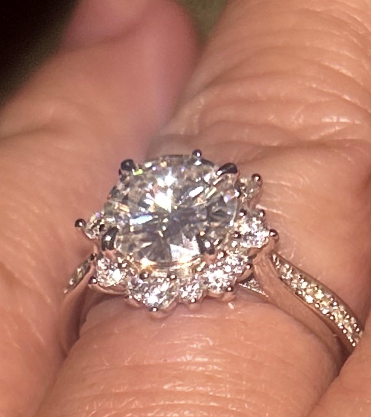 Elio Passero Flower Moissanite Engagement Rings for Women,925 Sterling Silver Engagement Ring with 18K White Gold Plated,D Color VVS1 Wedding Bands Moissanite Halo Rings 0.5/1.5/2/3CT customer photo 1