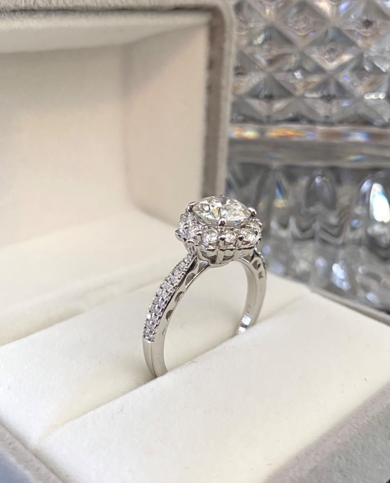 Elio Passero Flower Moissanite Engagement Rings for Women,925 Sterling Silver Engagement Ring with 18K White Gold Plated,D Color VVS1 Wedding Bands Moissanite Halo Rings 0.5/1.5/2/3CT customer photo 2