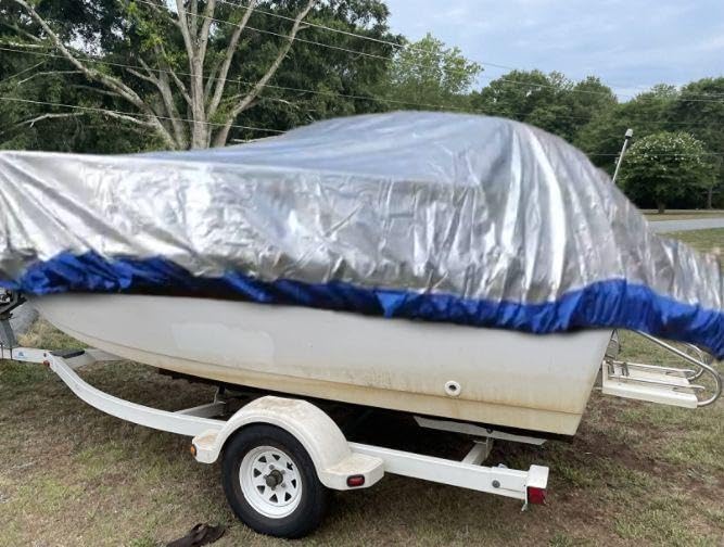 Vinpatio Center Console Boat Cover: 900D Waterproof Heavy Duty Boat Cover for CC Boat with Storage Bag, Marine Grade Oxford UV Resistant Canvas for Trailerable Boat 14-16 ft, Beam Width up to 90