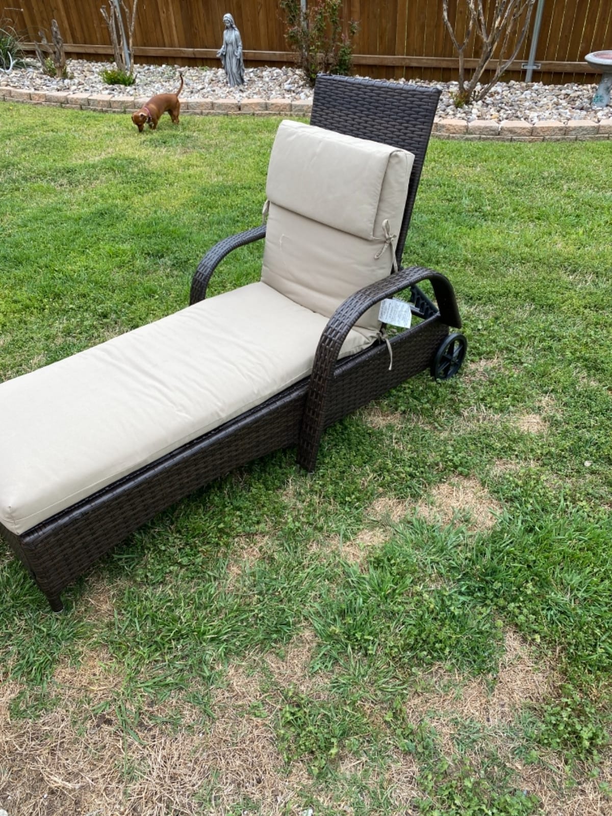 Outsunny Wicker Outdoor Chaise Lounge Brown & Dark Blue customer photo 1