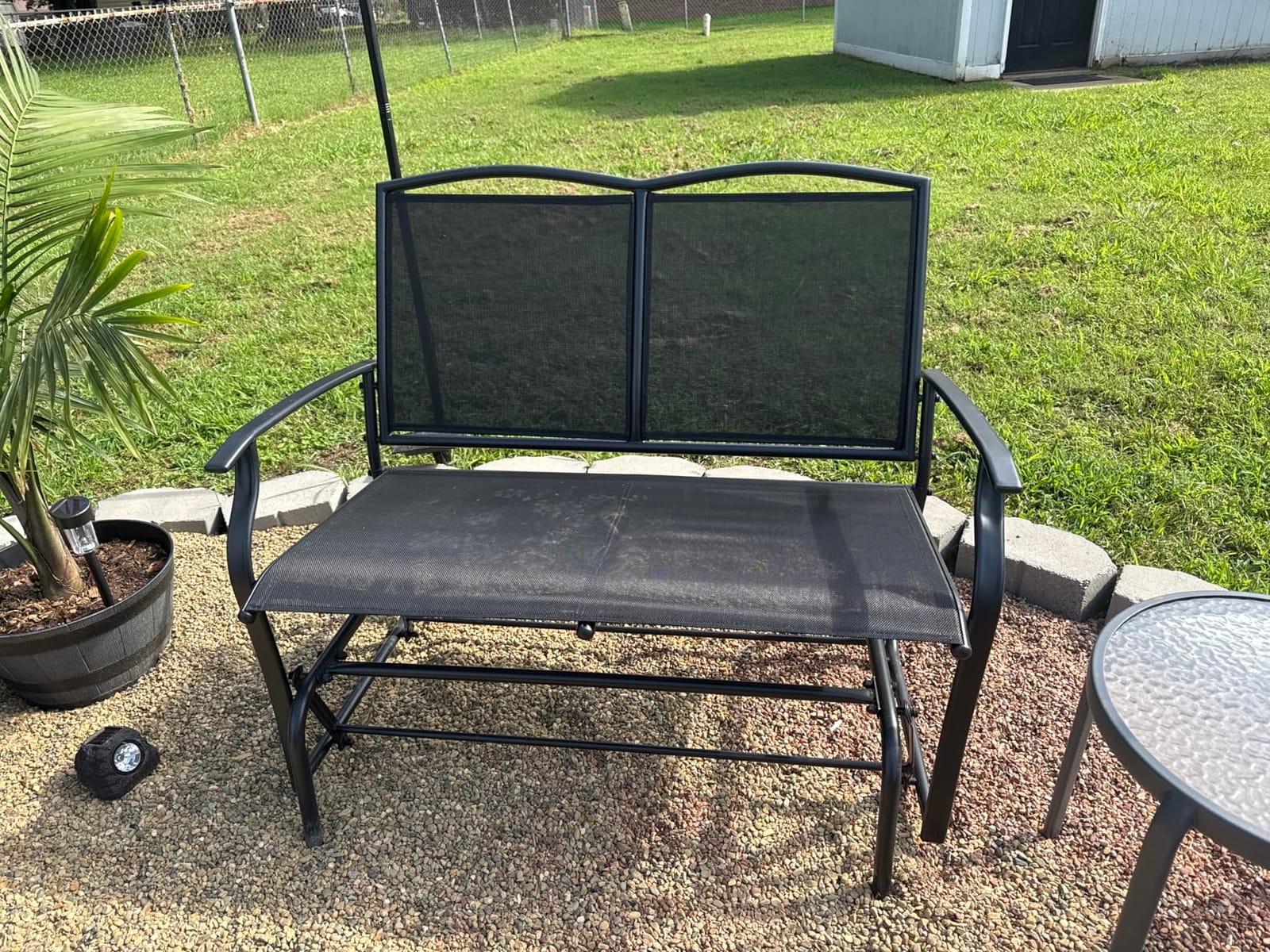 Best Choice Products 2-Person Outdoor Patio Swing Glider Steel Bench Loveseat Rocker for Deck, Porch w/Textilene Fabric, Steel Frame - Peacock Blue/Black customer photo 2
