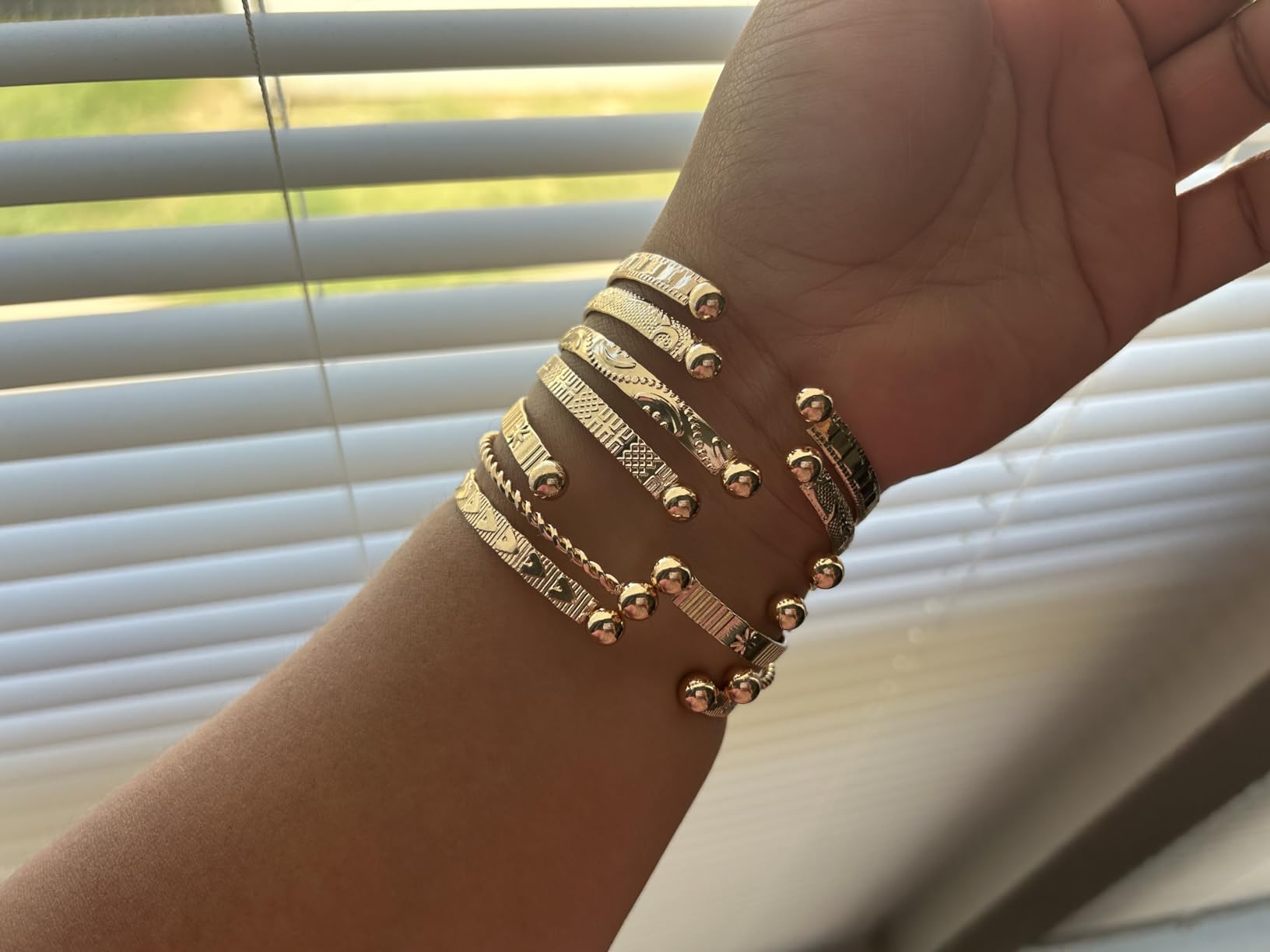 IFKM Gold Bangle Bracelets For Women, 14k Gold Plated Multi Layer Stackable Cuff Bracelet Set, Trendy Elegance Charms Non Tarnish Minimalist Textured Boho Jewelry Gift for Women customer photo 1