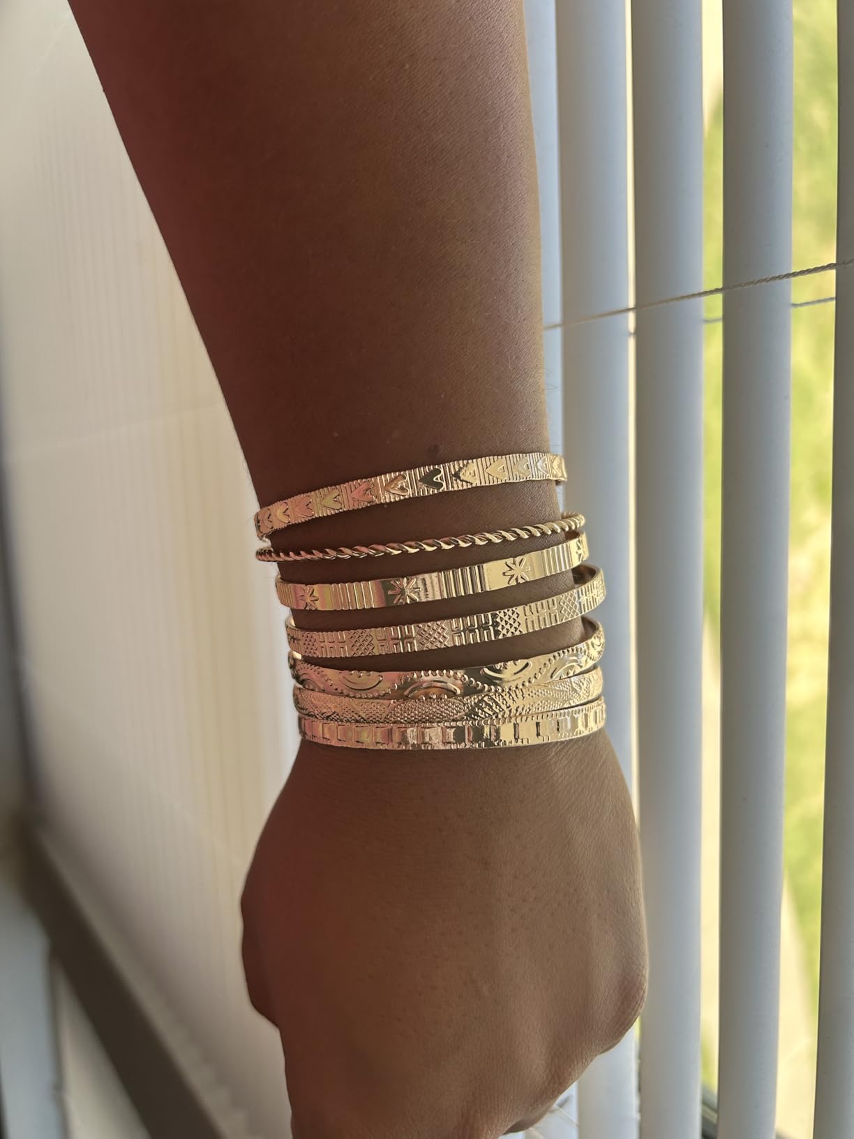 IFKM Gold Bangle Bracelets For Women, 14k Gold Plated Multi Layer Stackable Cuff Bracelet Set, Trendy Elegance Charms Non Tarnish Minimalist Textured Boho Jewelry Gift for Women customer photo 2