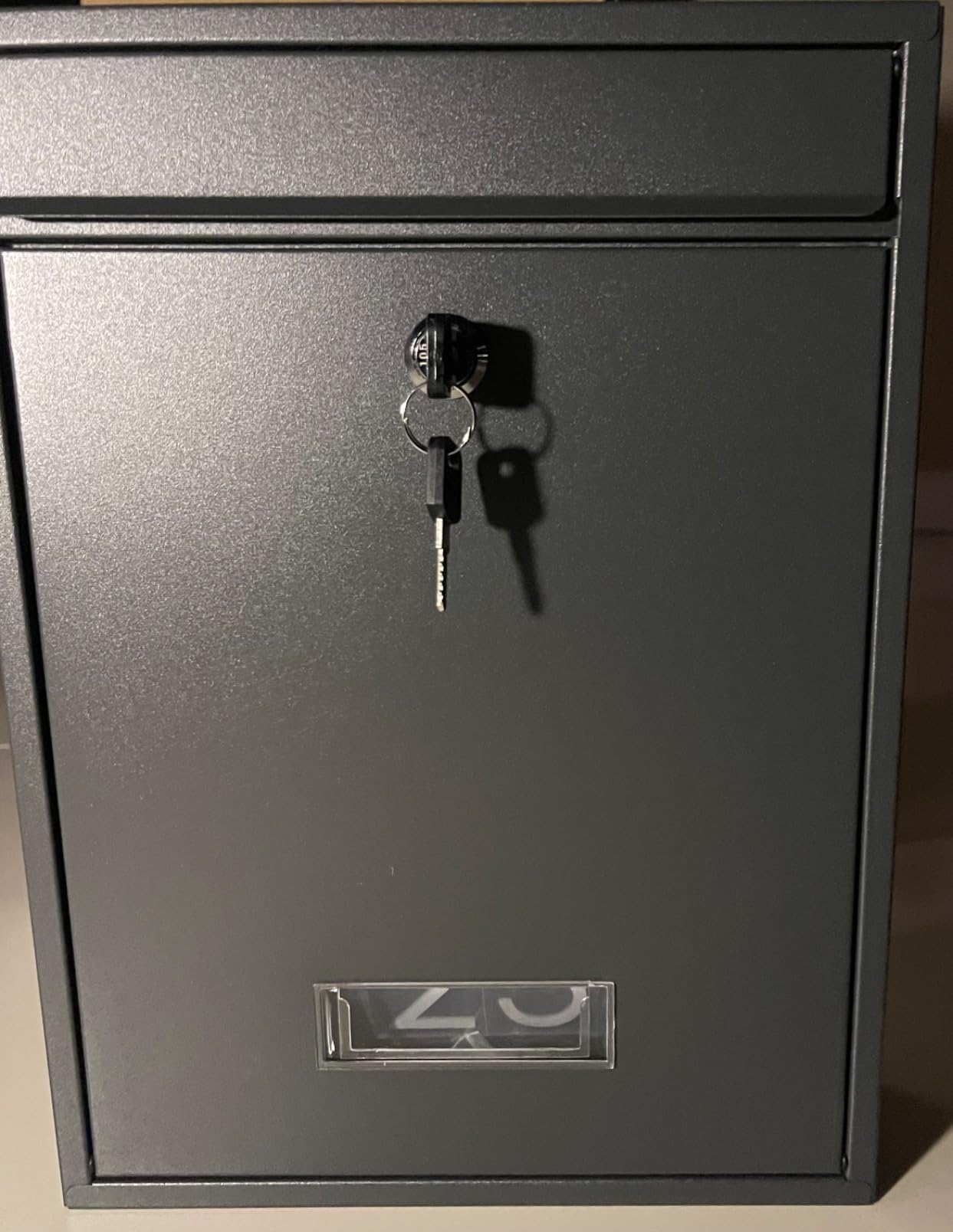 Mailboxes for Outside, Wall Mount Locking Mailbox, Security Mailbox with Lock Key and Three Sets 0-9 Mail Box Numbers, Large Capacity Steel Cover Metal Postbox for Outdoor, 13.8X 10.8X 3.25 Inch Black customer photo 1