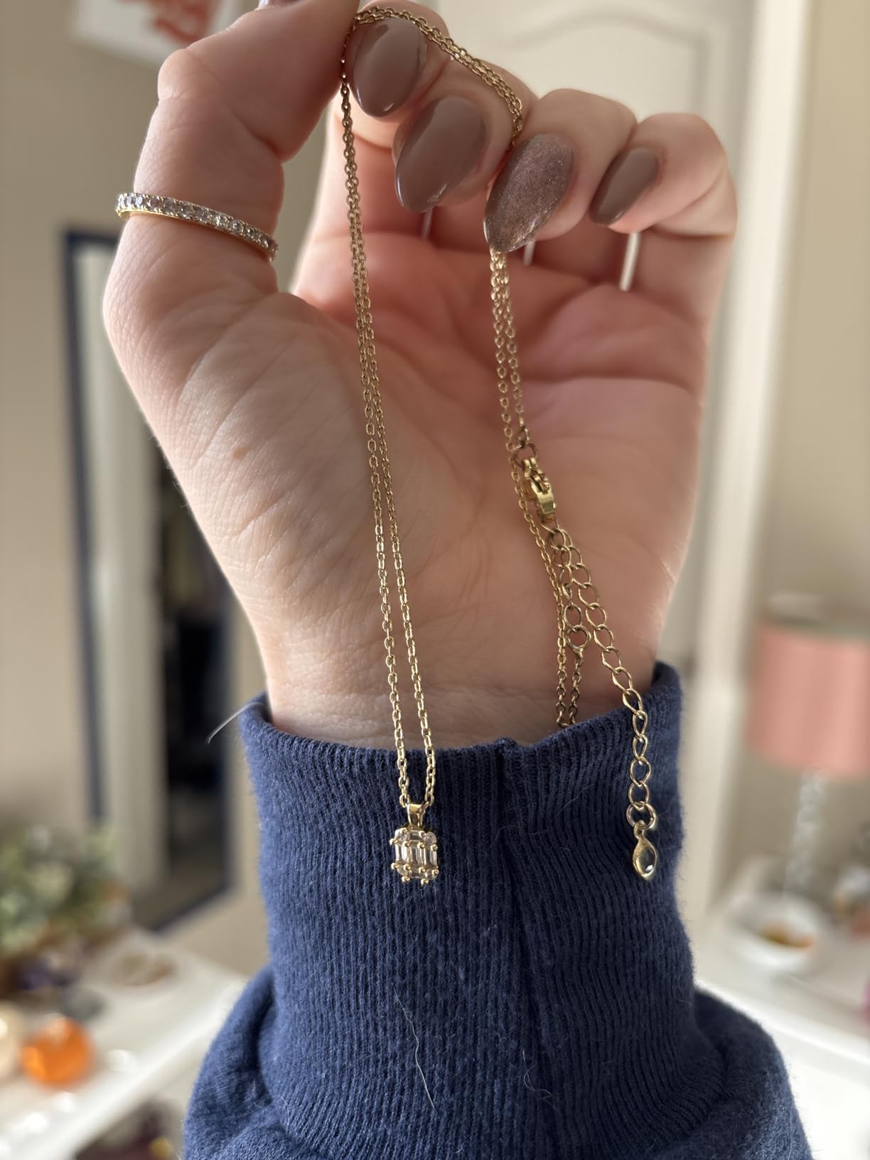 Luxval Diamond Pendant Gold Necklace for Women,Dainty 18k Gold Plated Choker Necklaces Simple Gold Jewelry Gifts for Women customer photo 2