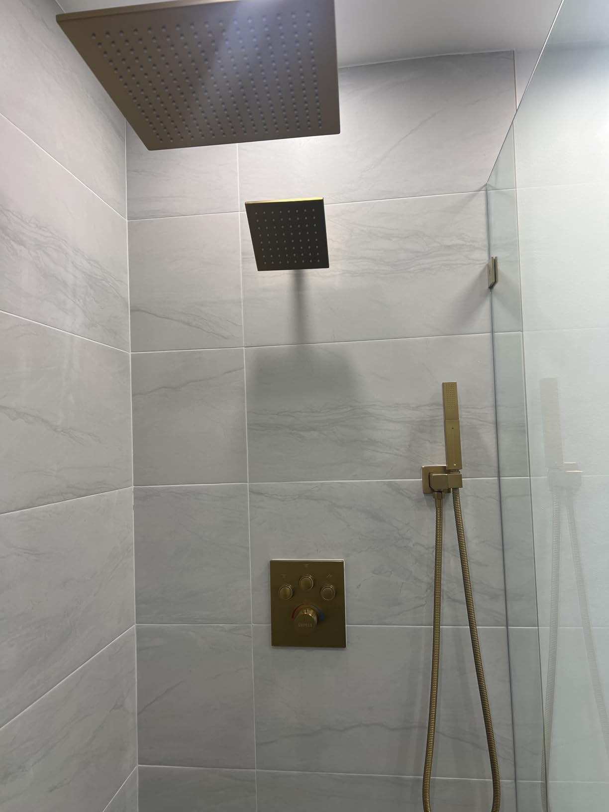 Thermostatic Shower System Brushed Gold, Push Button Diverter Shower Faucet with 2 in 1 Handheld, Ceiling Mount 12 Inch Shower Head with 6 Inch Wall Mount Shower Head customer photo 1